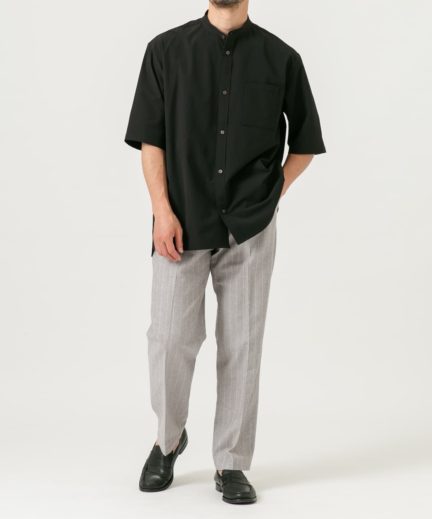 URBAN RESEARCH ROSSO「『XLサイズあり』マイクロサッカーバンドカラー半袖シャツ」|シャツ・ブラウス|