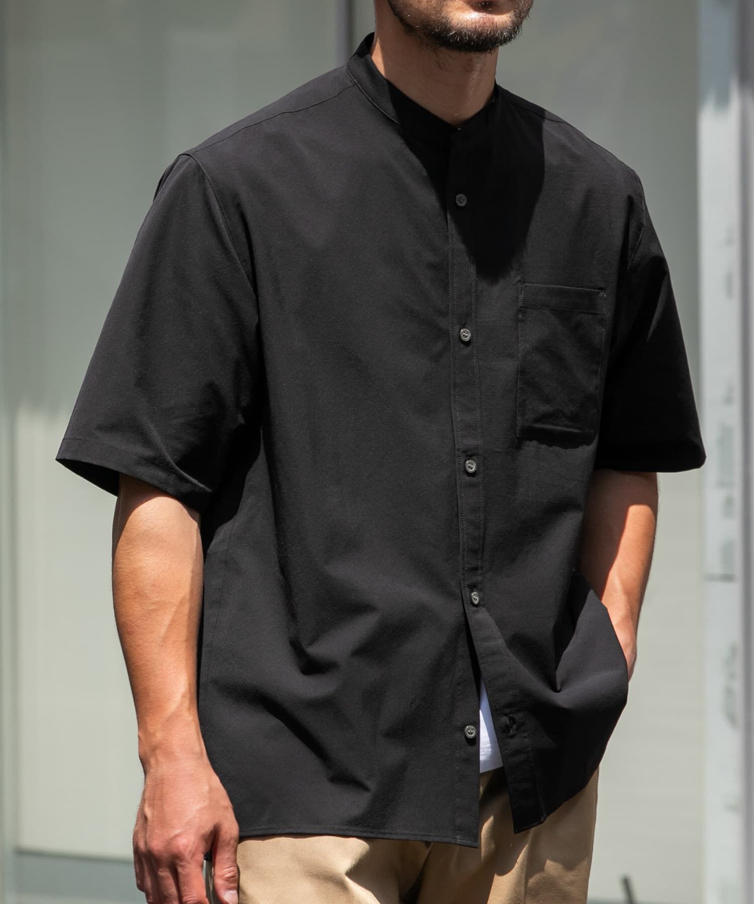 URBAN RESEARCH ROSSO「『XLサイズあり』マイクロサッカーバンドカラー半袖シャツ」|シャツ・ブラウス|