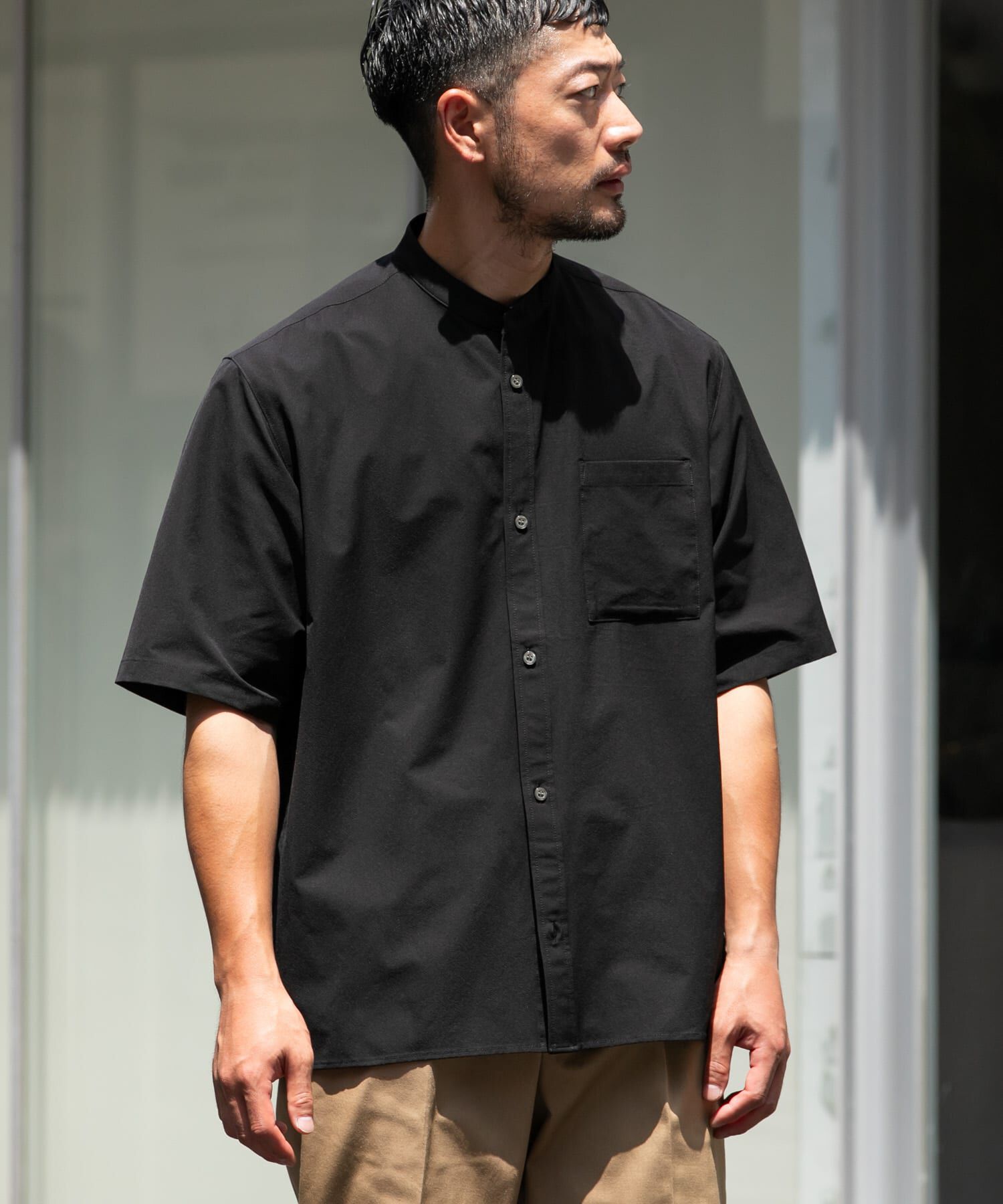 URBAN RESEARCH ROSSO「『XLサイズあり』マイクロサッカーバンドカラー半袖シャツ」|シャツ・ブラウス|