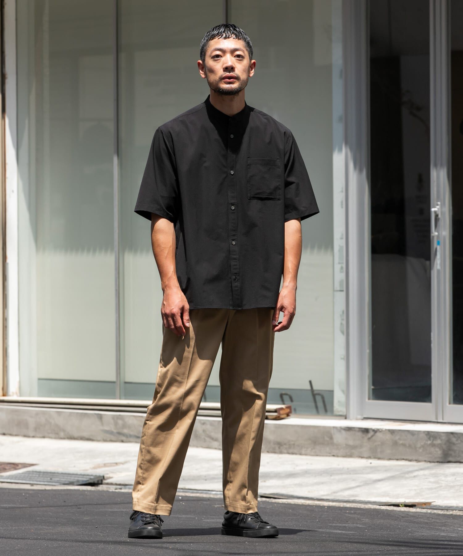 URBAN RESEARCH ROSSO「『XLサイズあり』マイクロサッカーバンドカラー半袖シャツ」|シャツ・ブラウス|