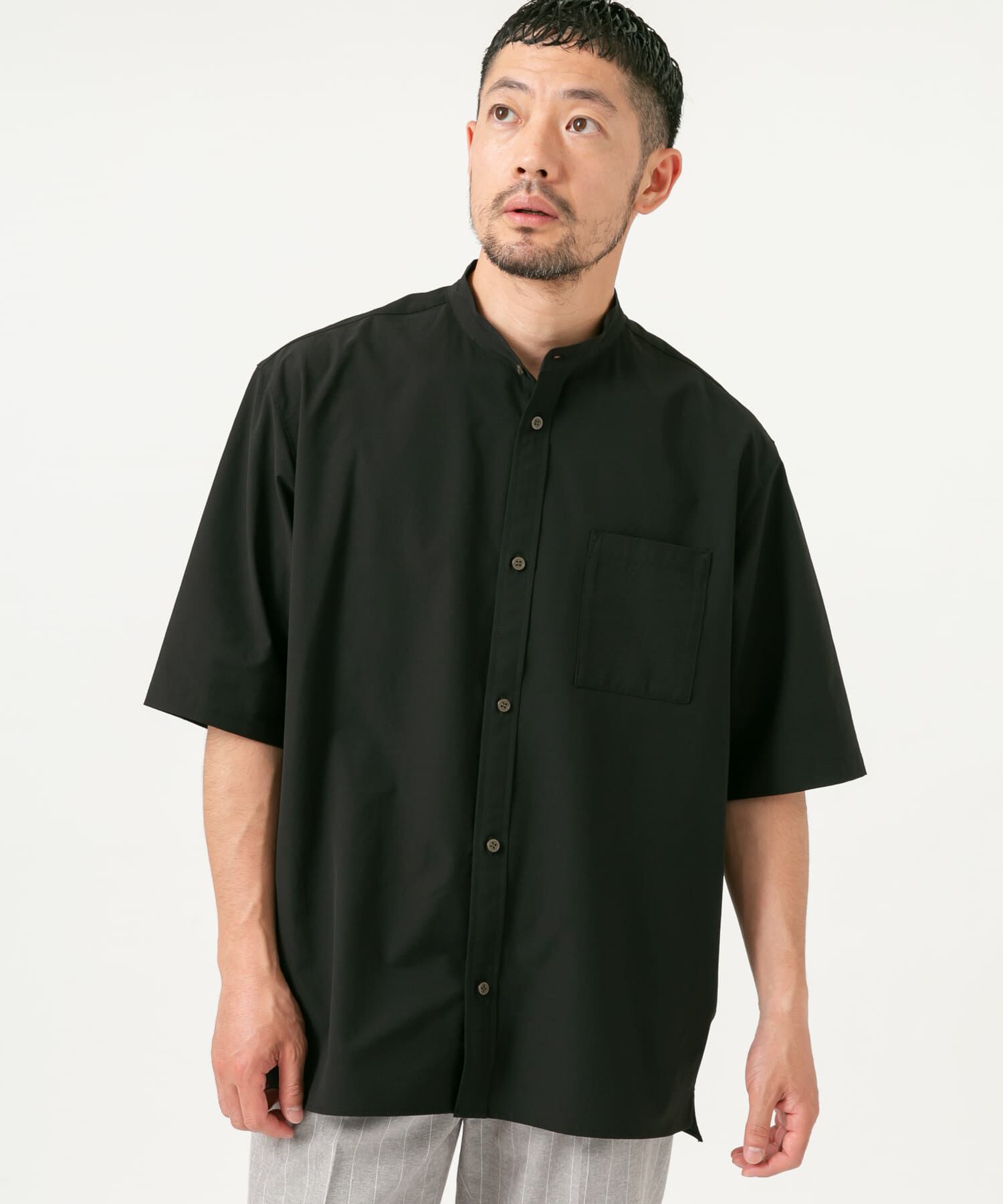 URBAN RESEARCH ROSSO「『XLサイズあり』マイクロサッカーバンドカラー半袖シャツ」|シャツ・ブラウス|