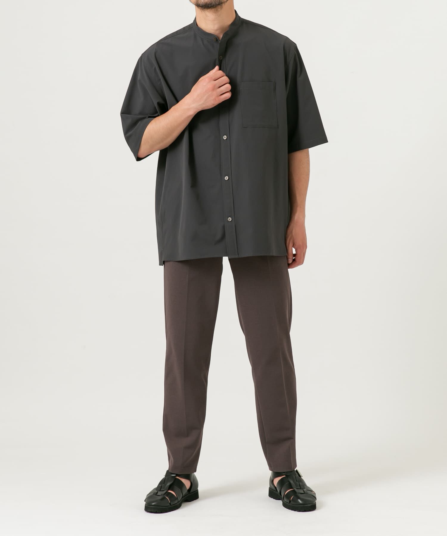 URBAN RESEARCH ROSSO「『XLサイズあり』マイクロサッカーバンドカラー半袖シャツ」|シャツ・ブラウス|