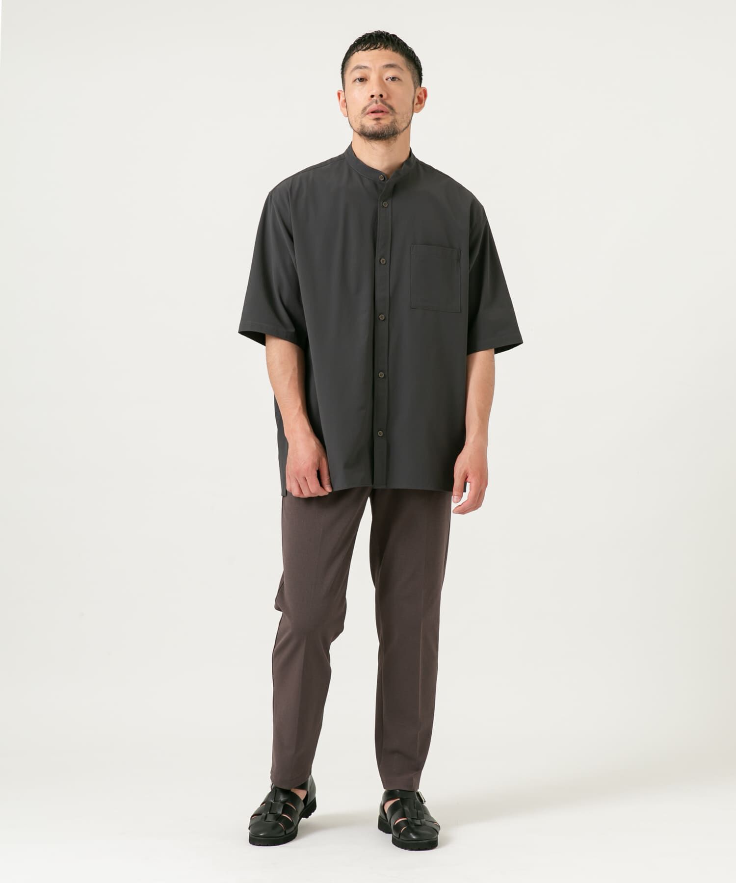 URBAN RESEARCH ROSSO「『XLサイズあり』マイクロサッカーバンドカラー半袖シャツ」|シャツ・ブラウス|