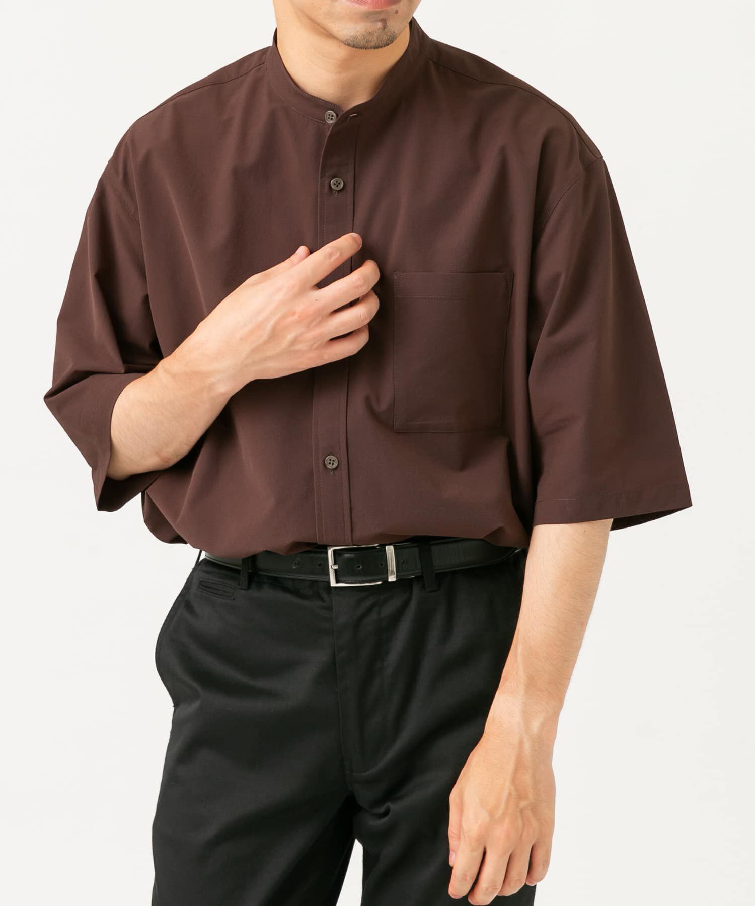 URBAN RESEARCH ROSSO「『XLサイズあり』マイクロサッカーバンドカラー半袖シャツ」|シャツ・ブラウス|