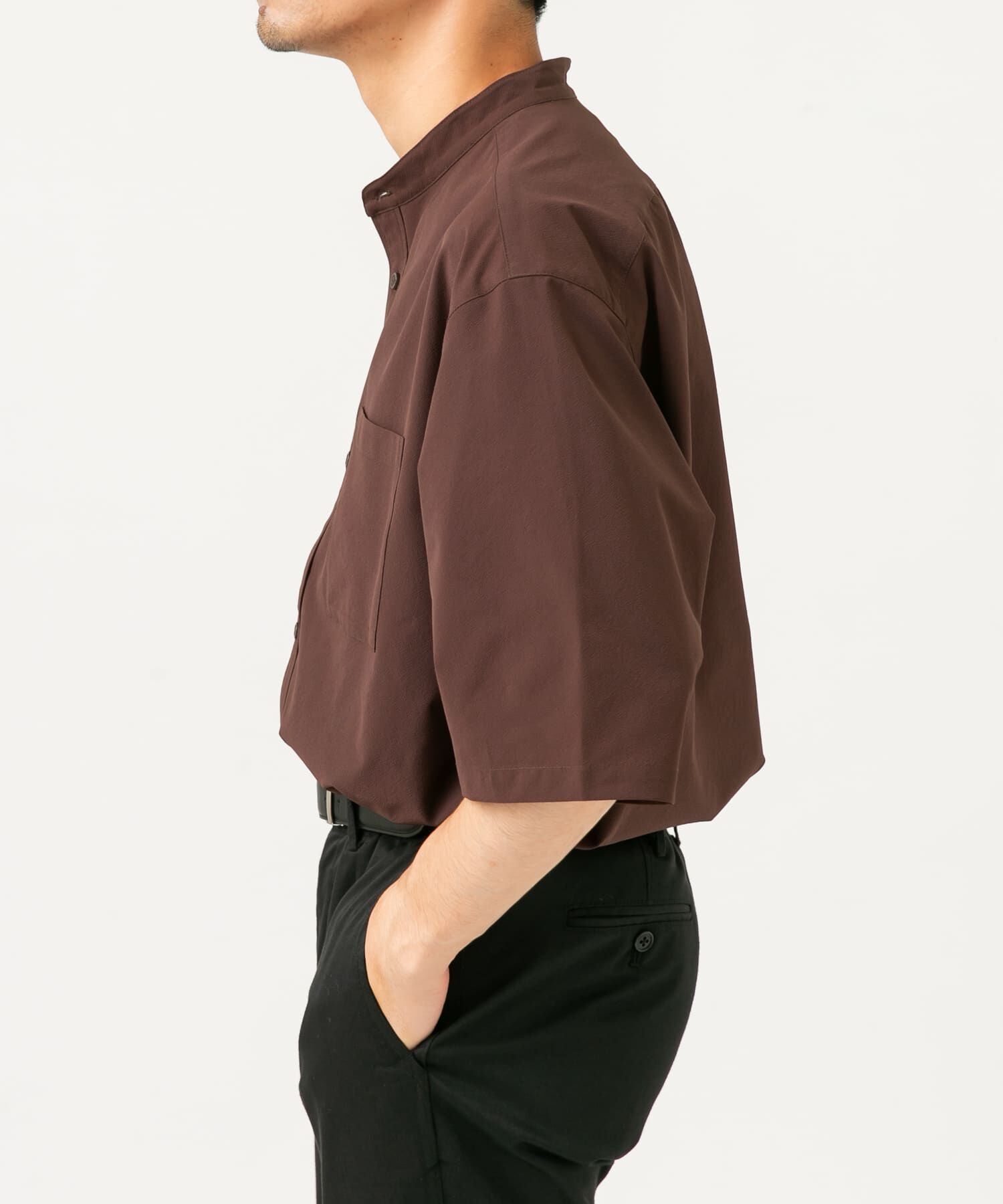 URBAN RESEARCH ROSSO「『XLサイズあり』マイクロサッカーバンドカラー半袖シャツ」|シャツ・ブラウス|