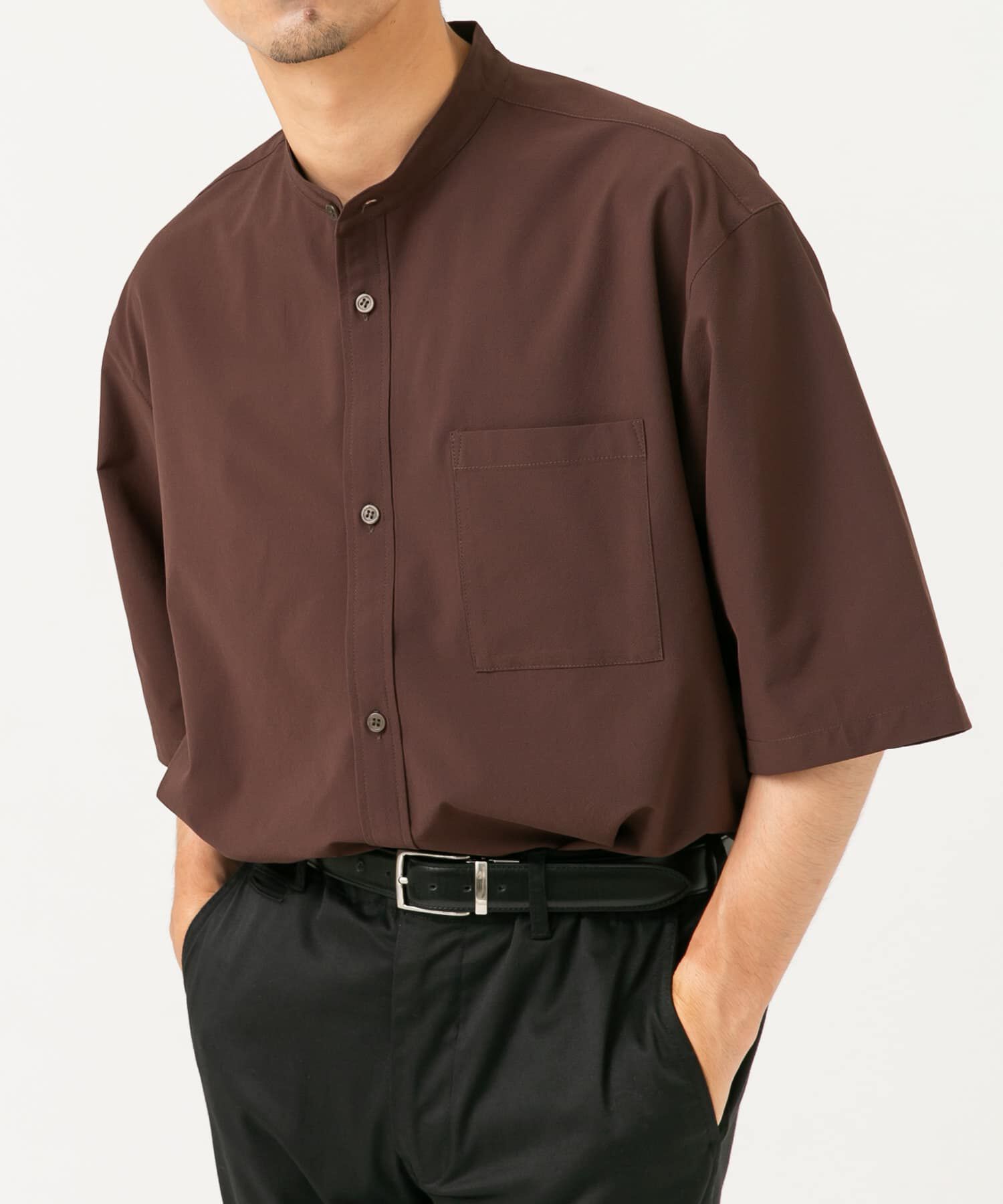 URBAN RESEARCH ROSSO「『XLサイズあり』マイクロサッカーバンドカラー半袖シャツ」|シャツ・ブラウス|