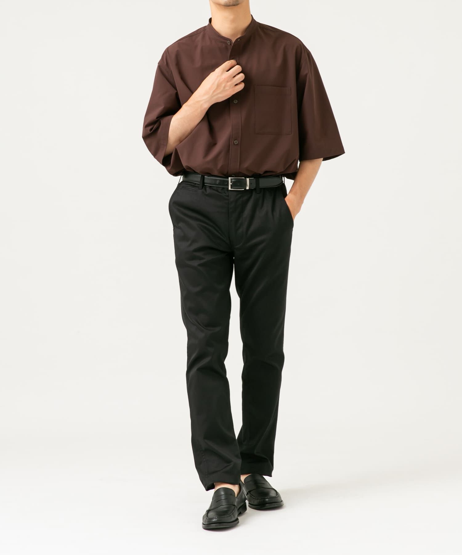 URBAN RESEARCH ROSSO「『XLサイズあり』マイクロサッカーバンドカラー半袖シャツ」|シャツ・ブラウス|