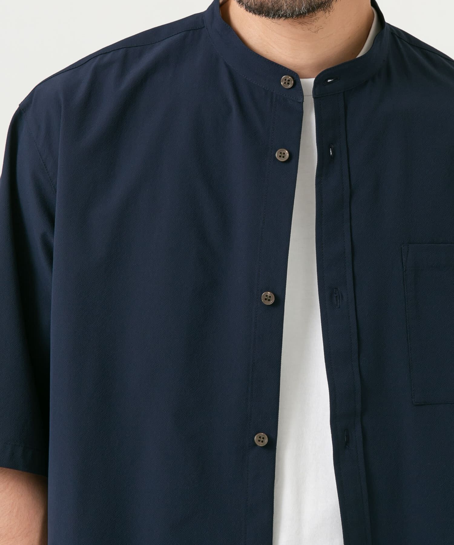 URBAN RESEARCH ROSSO「『XLサイズあり』マイクロサッカーバンドカラー半袖シャツ」|シャツ・ブラウス|