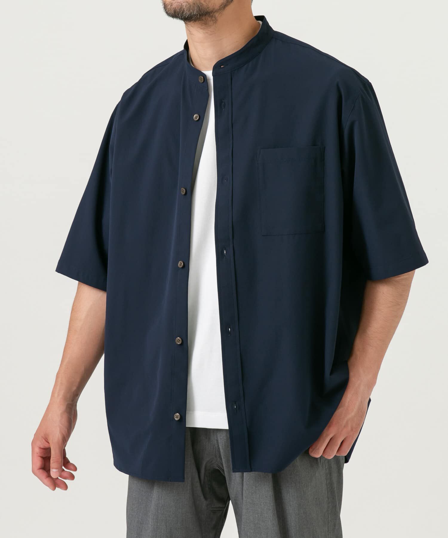 URBAN RESEARCH ROSSO「『XLサイズあり』マイクロサッカーバンドカラー半袖シャツ」|シャツ・ブラウス|