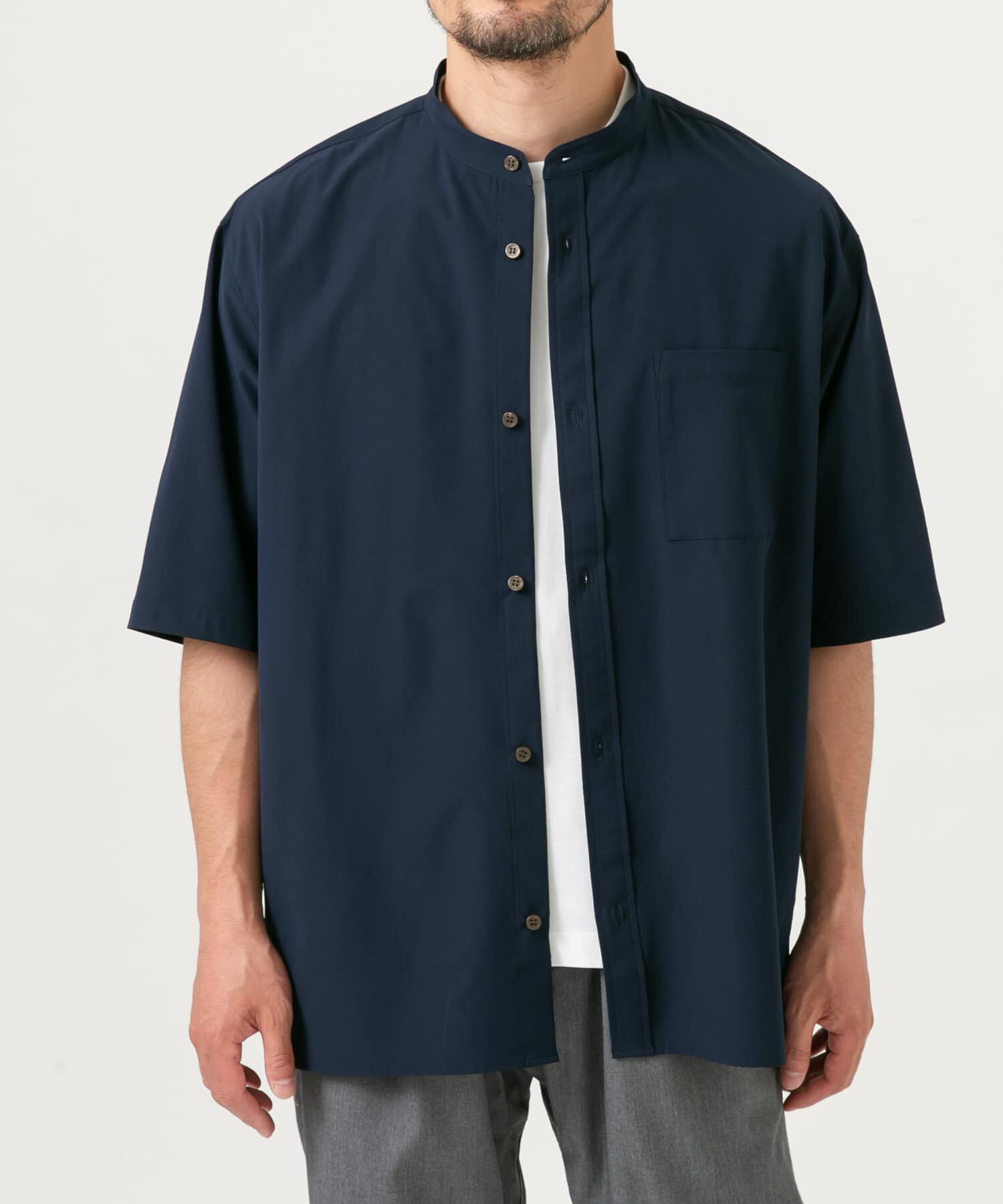 URBAN RESEARCH ROSSO「『XLサイズあり』マイクロサッカーバンドカラー半袖シャツ」|シャツ・ブラウス|