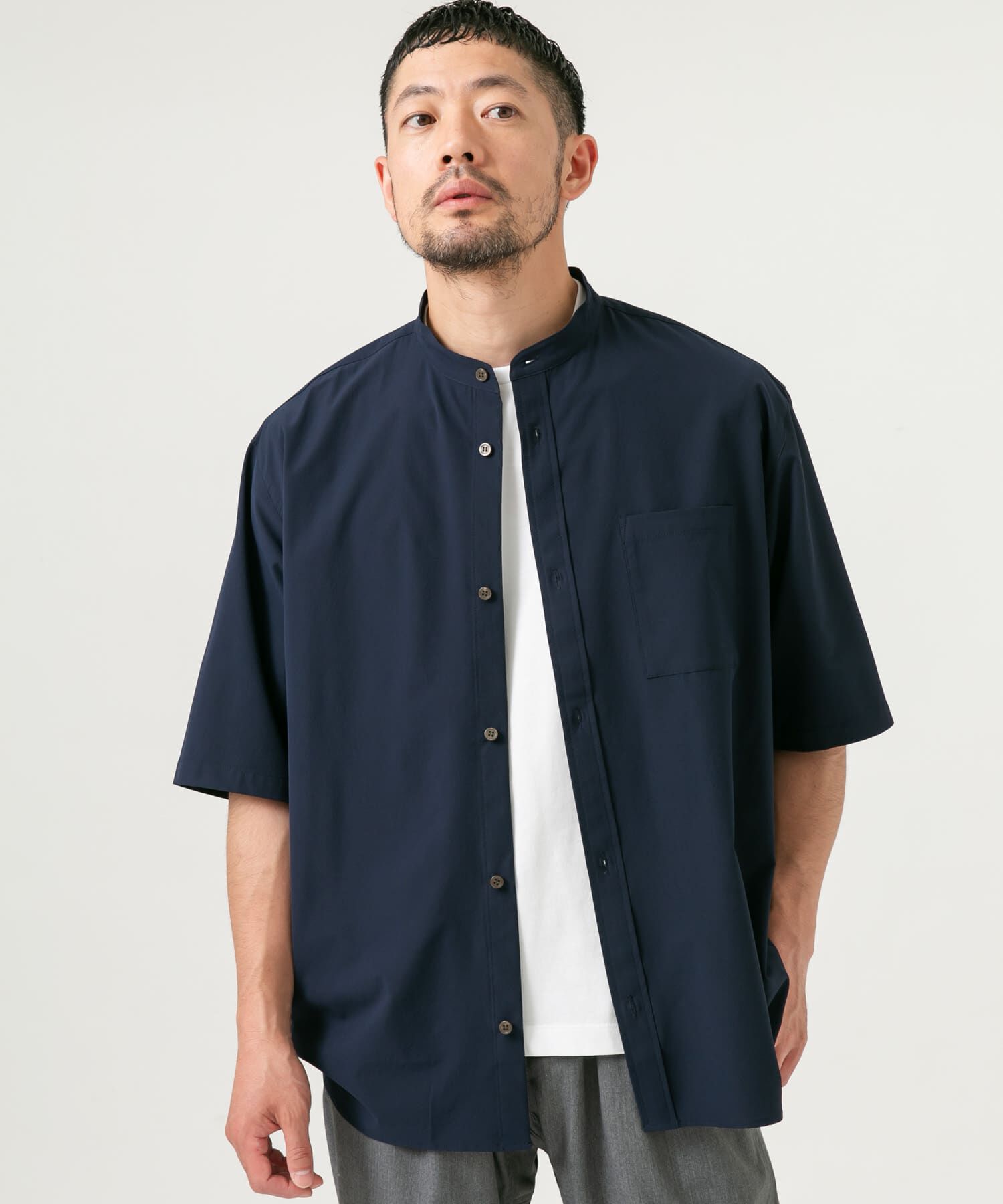 URBAN RESEARCH ROSSO「『XLサイズあり』マイクロサッカーバンドカラー半袖シャツ」|シャツ・ブラウス|