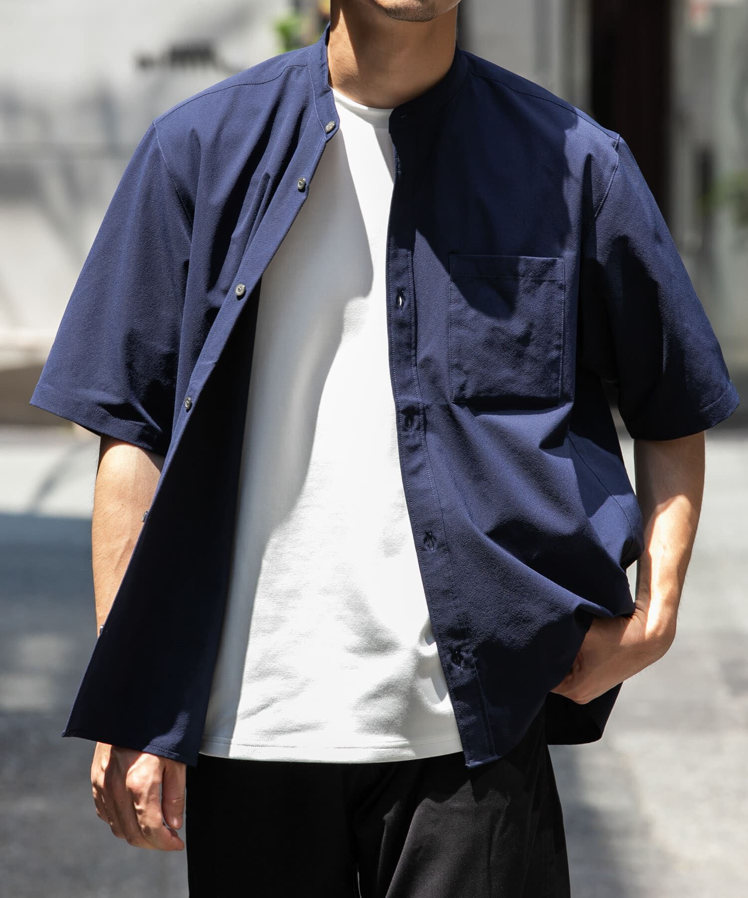 URBAN RESEARCH ROSSO「『XLサイズあり』マイクロサッカーバンドカラー半袖シャツ」|シャツ・ブラウス|