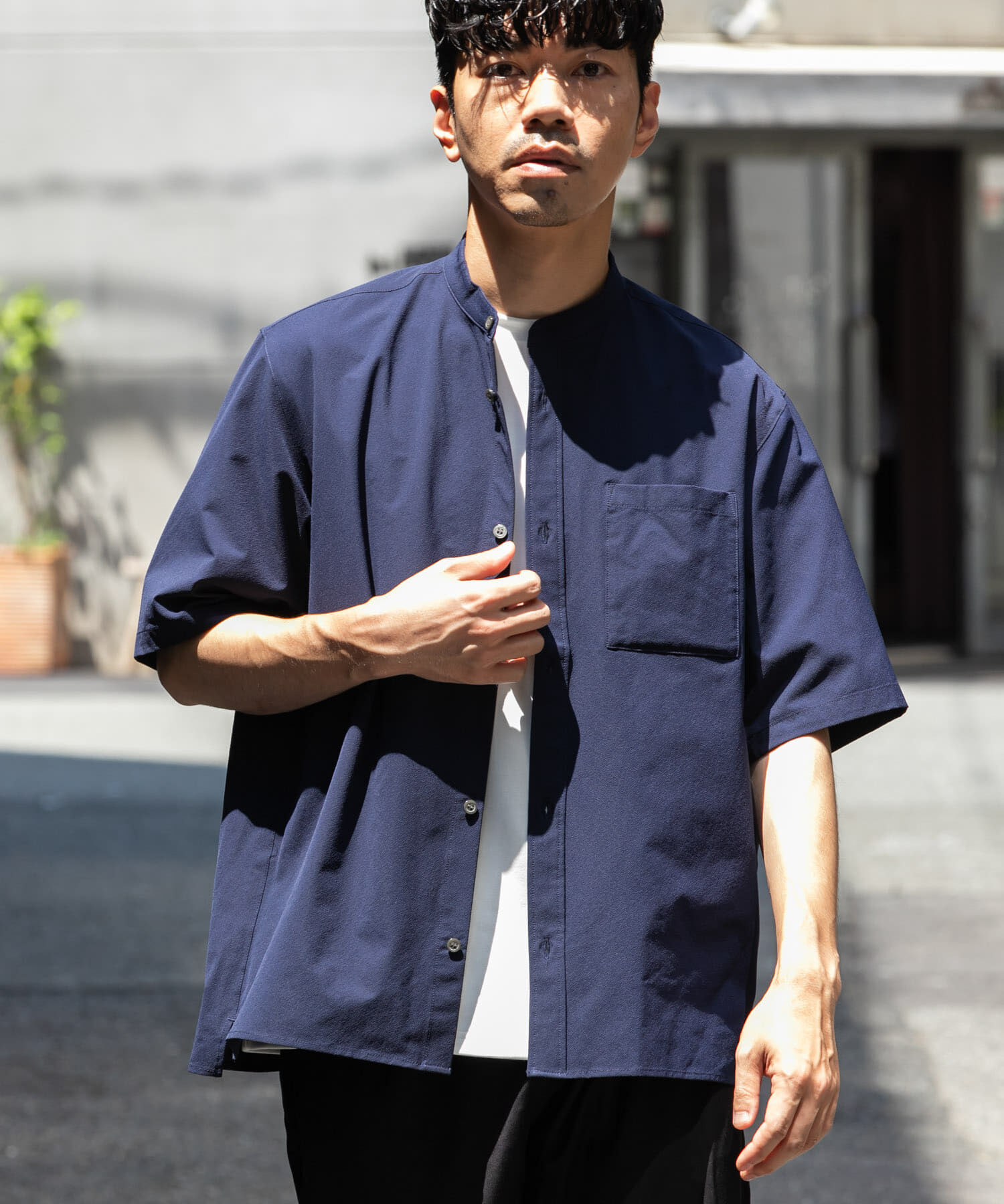 URBAN RESEARCH ROSSO「『XLサイズあり』マイクロサッカーバンドカラー半袖シャツ」|シャツ・ブラウス|