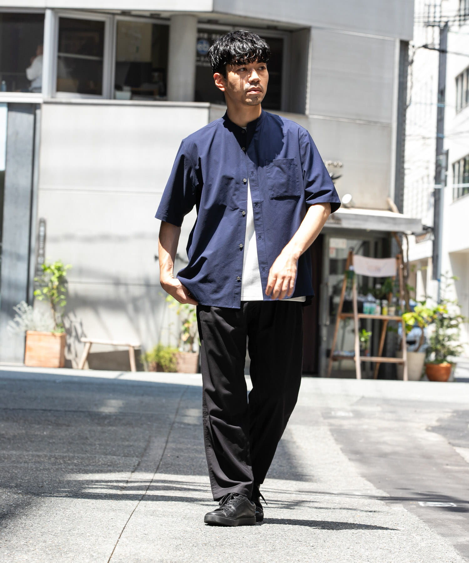 URBAN RESEARCH ROSSO「『XLサイズあり』マイクロサッカーバンドカラー半袖シャツ」|シャツ・ブラウス|