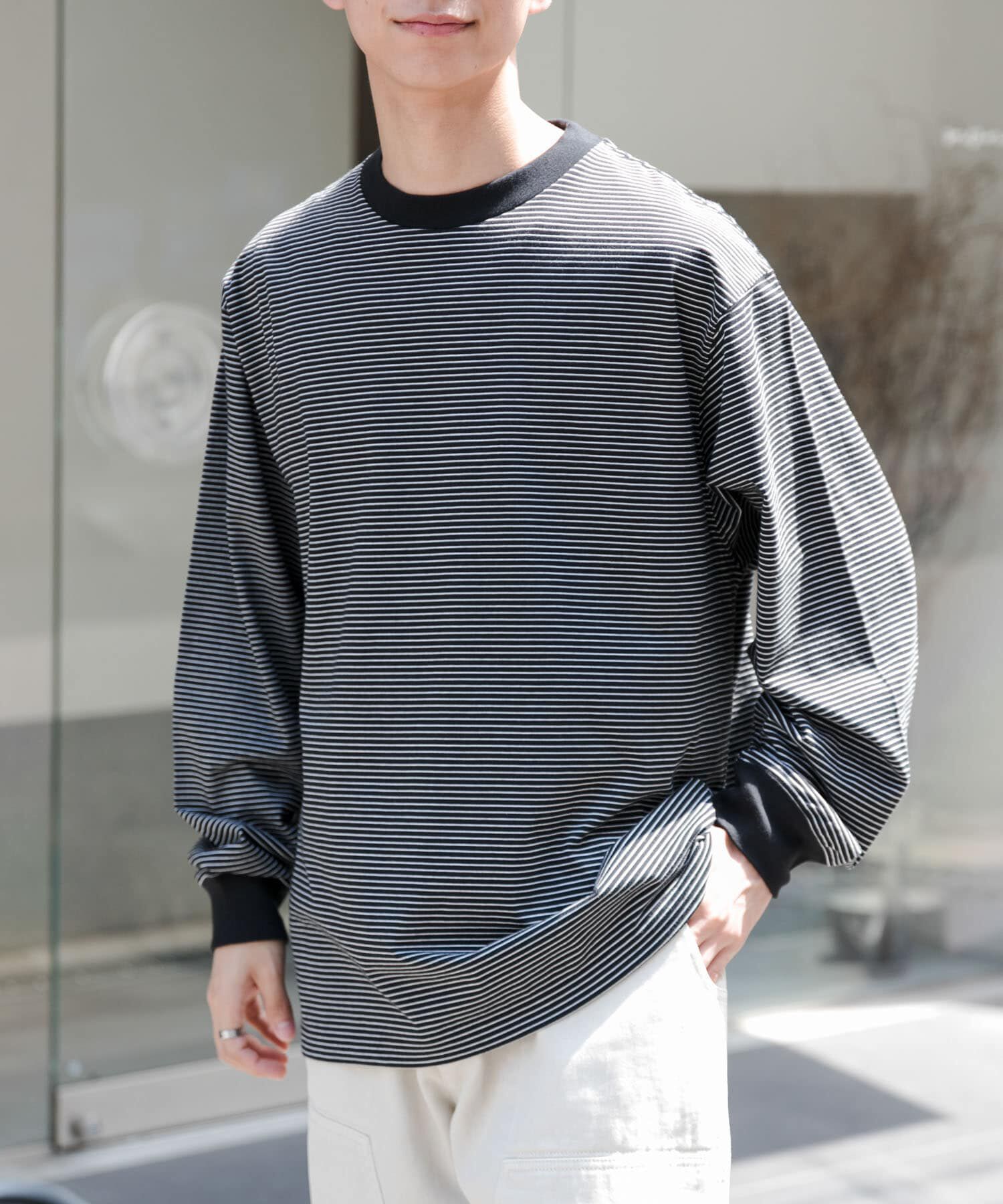 URBAN RESEARCH DOORS「FORK&SPOON　プレーティングボーダーロングスリーブTシャツ」|Tシャツ・カットソー|ブラック系その他