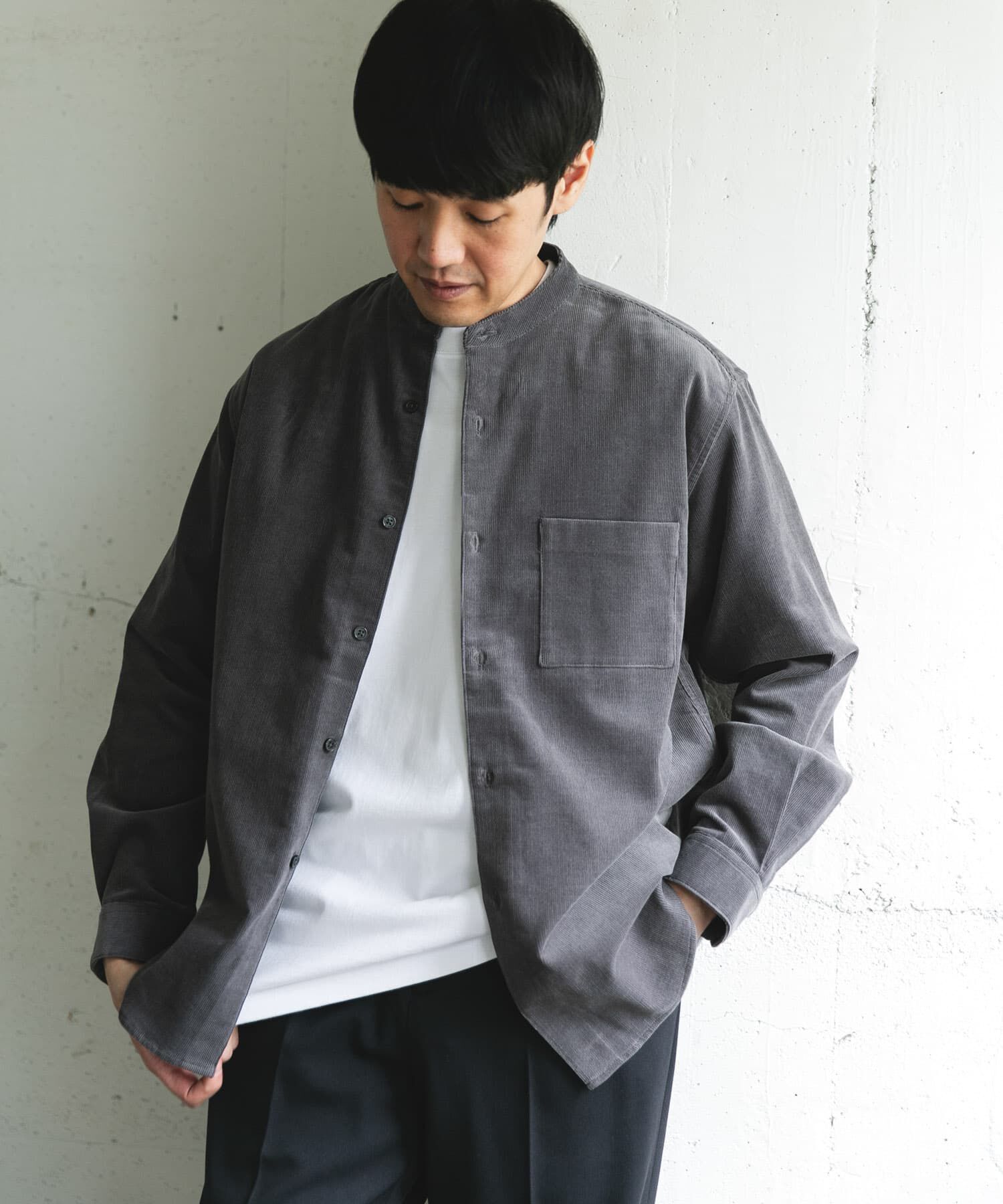 URBAN RESEARCH DOORS「『UR TECH』コーデュロイバンドカラーシャツ」|シャツ・ブラウス|