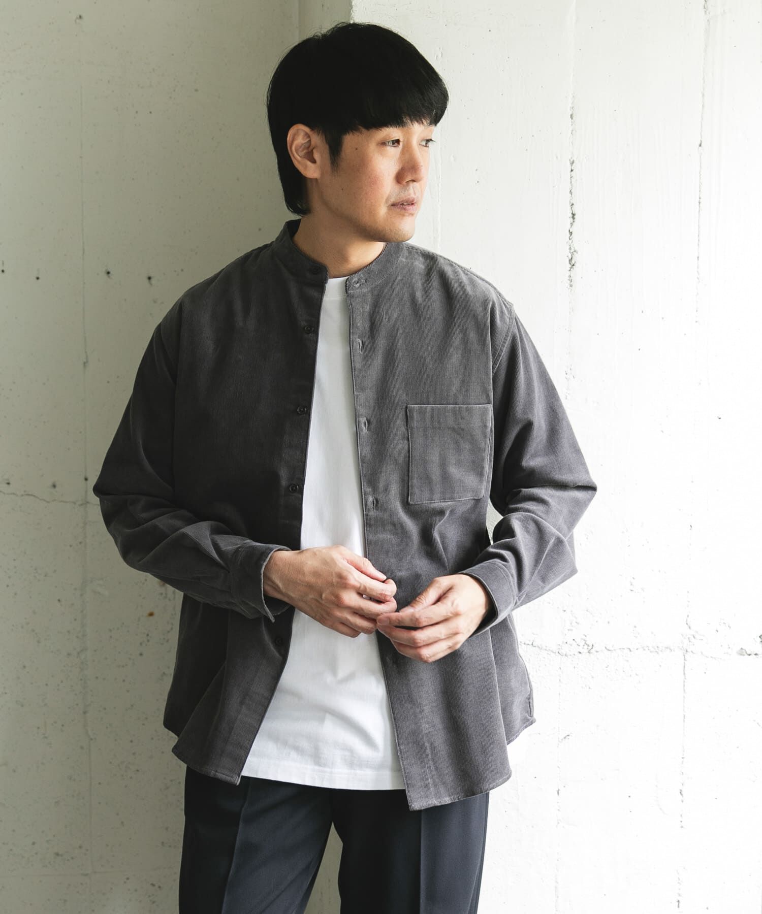 URBAN RESEARCH DOORS「『UR TECH』コーデュロイバンドカラーシャツ」|シャツ・ブラウス|