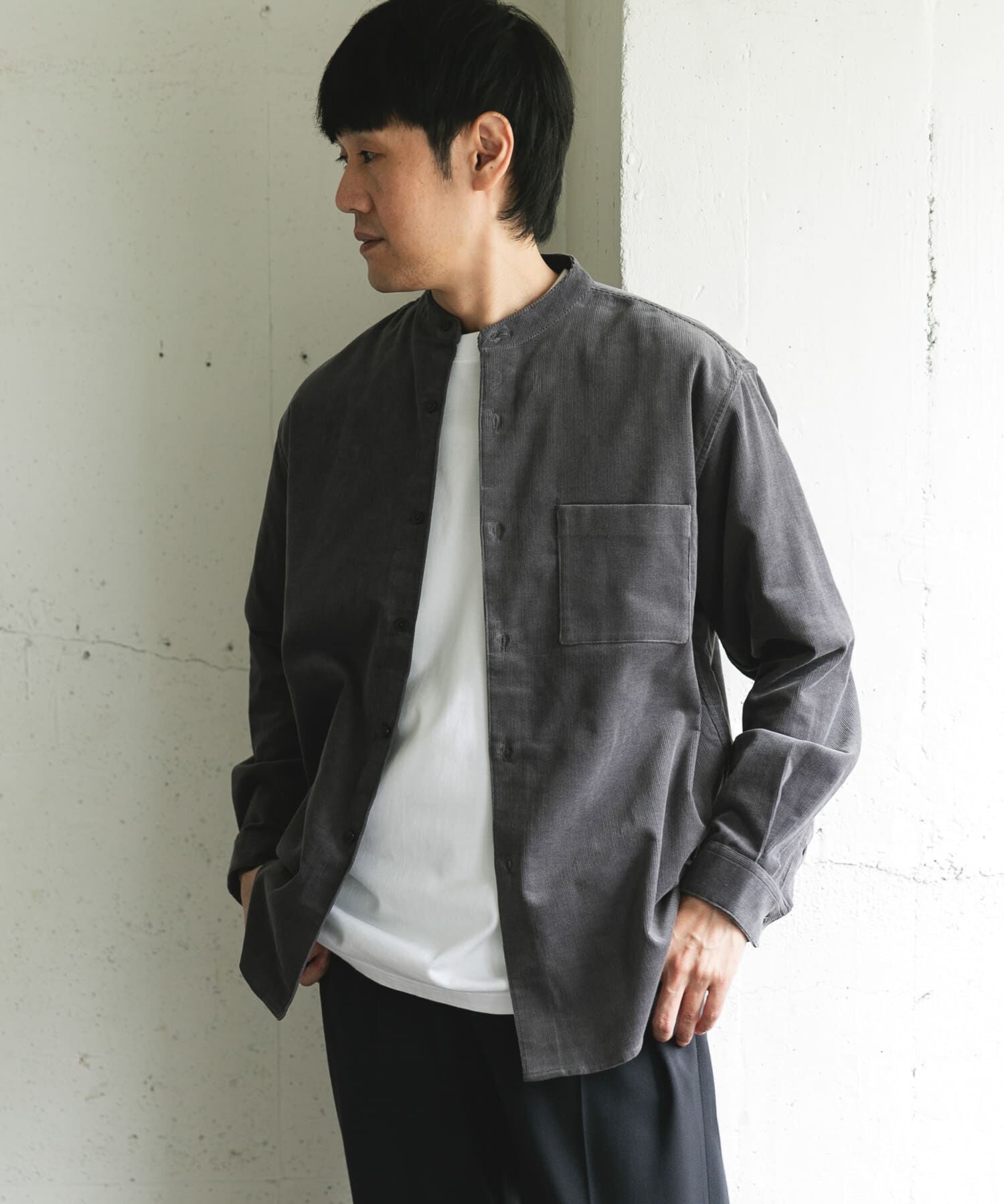 URBAN RESEARCH DOORS「『UR TECH』コーデュロイバンドカラーシャツ」|シャツ・ブラウス|