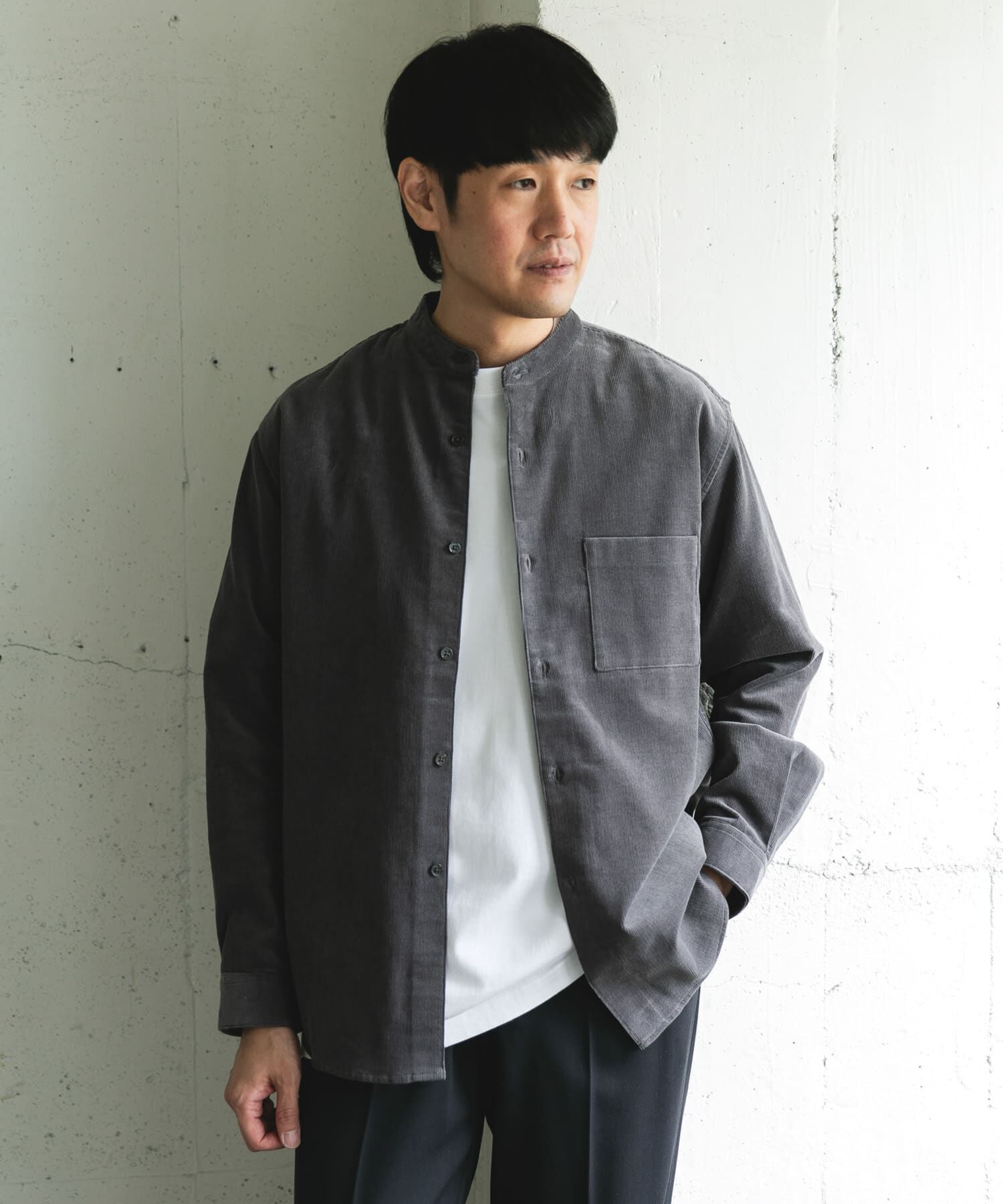 URBAN RESEARCH DOORS「『UR TECH』コーデュロイバンドカラーシャツ」|シャツ・ブラウス|