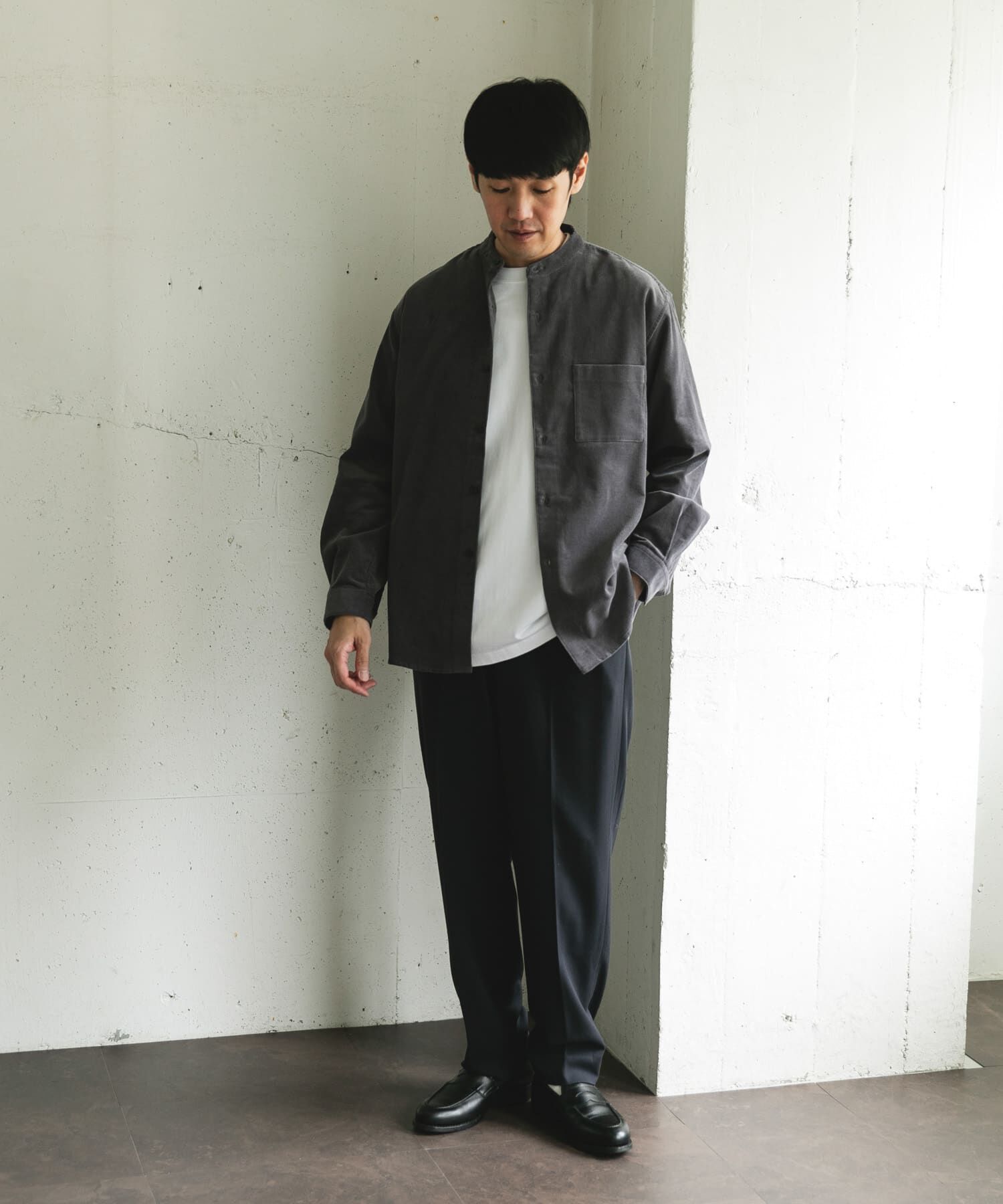 URBAN RESEARCH DOORS「『UR TECH』コーデュロイバンドカラーシャツ」|シャツ・ブラウス|