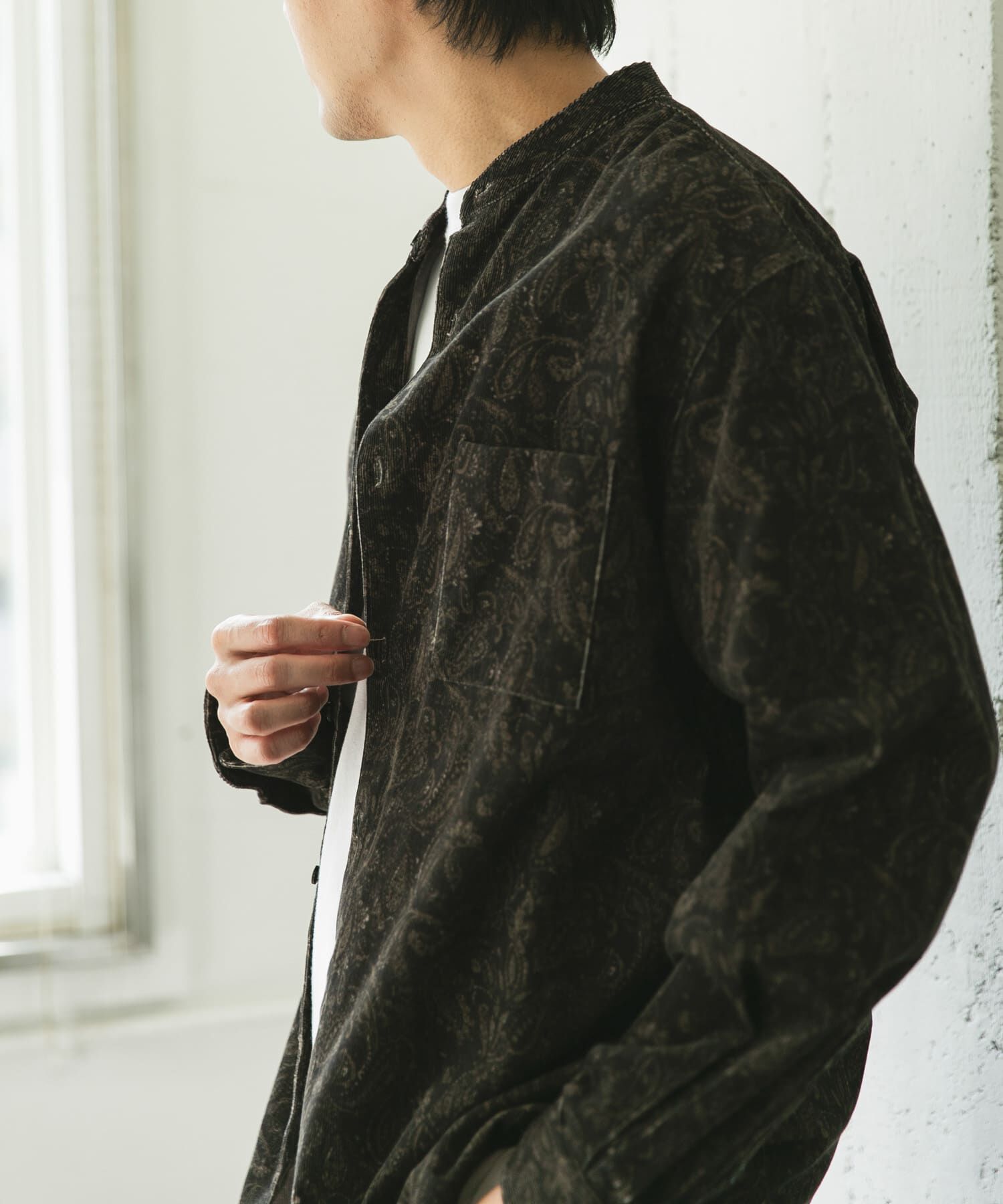 URBAN RESEARCH DOORS「『UR TECH』コーデュロイバンドカラーシャツ」|シャツ・ブラウス|