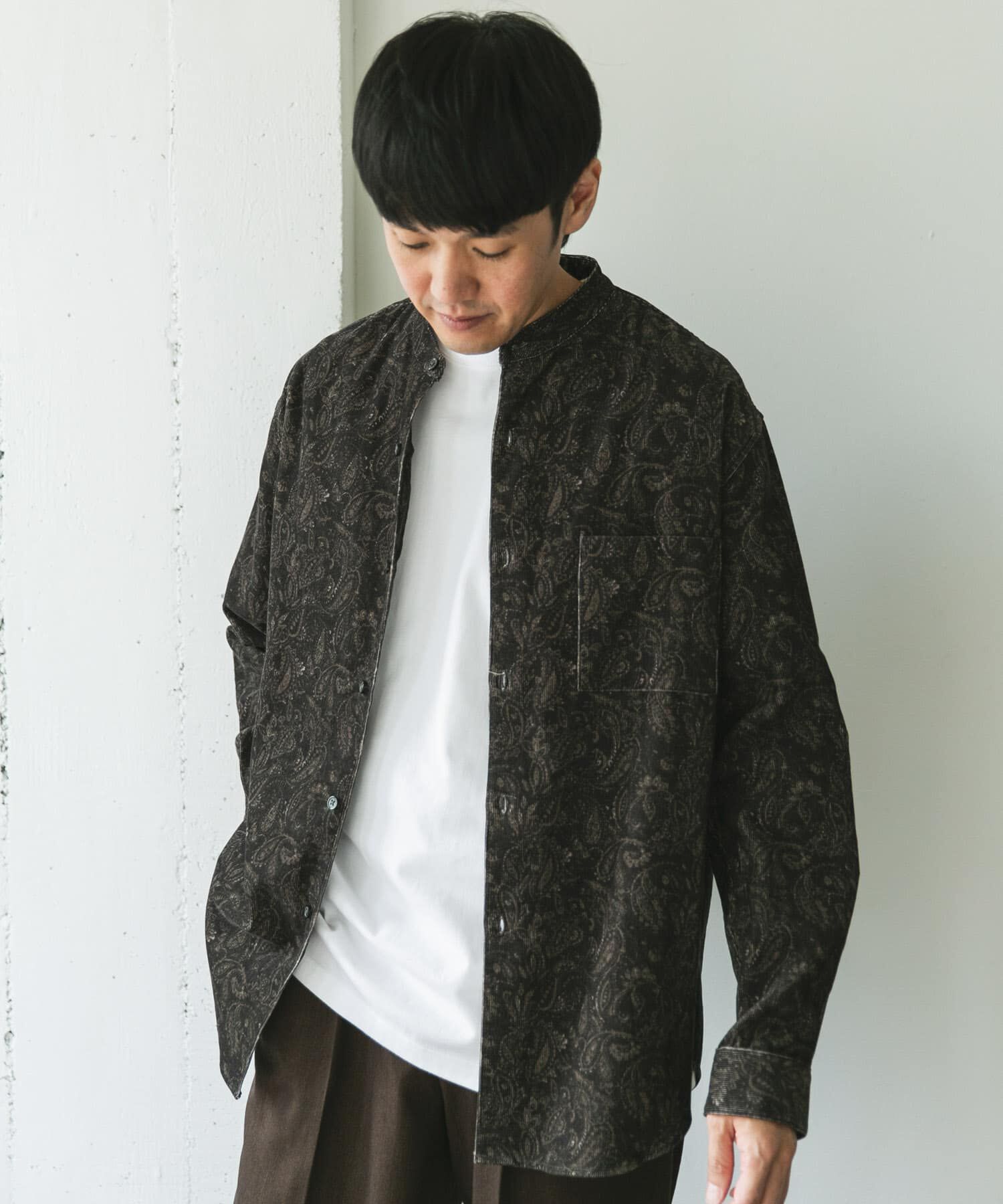 URBAN RESEARCH DOORS「『UR TECH』コーデュロイバンドカラーシャツ」|シャツ・ブラウス|