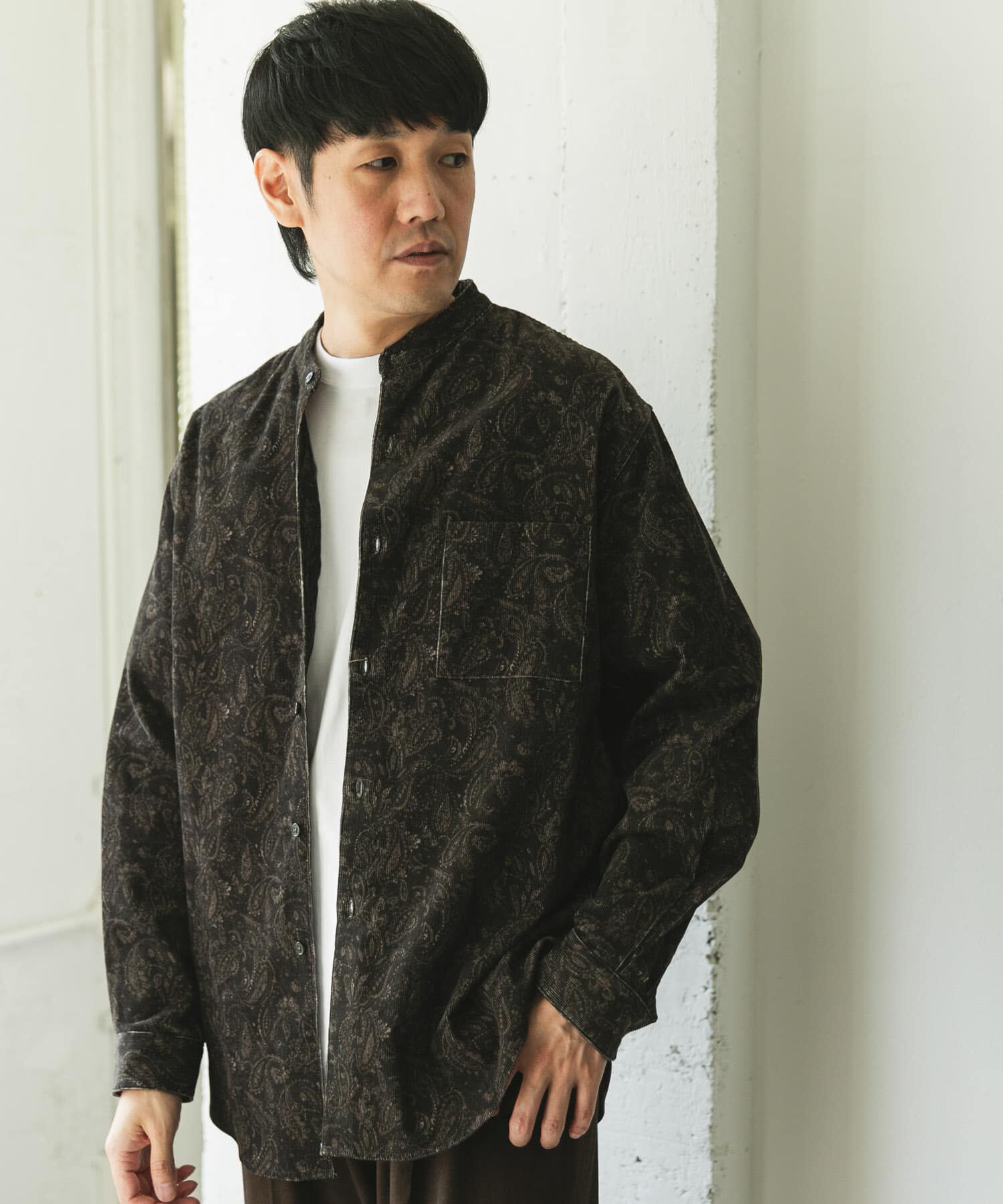 URBAN RESEARCH DOORS「『UR TECH』コーデュロイバンドカラーシャツ」|シャツ・ブラウス|