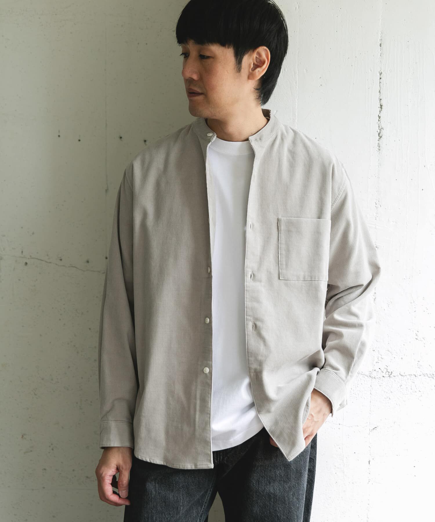 URBAN RESEARCH DOORS「『UR TECH』コーデュロイバンドカラーシャツ」|シャツ・ブラウス|