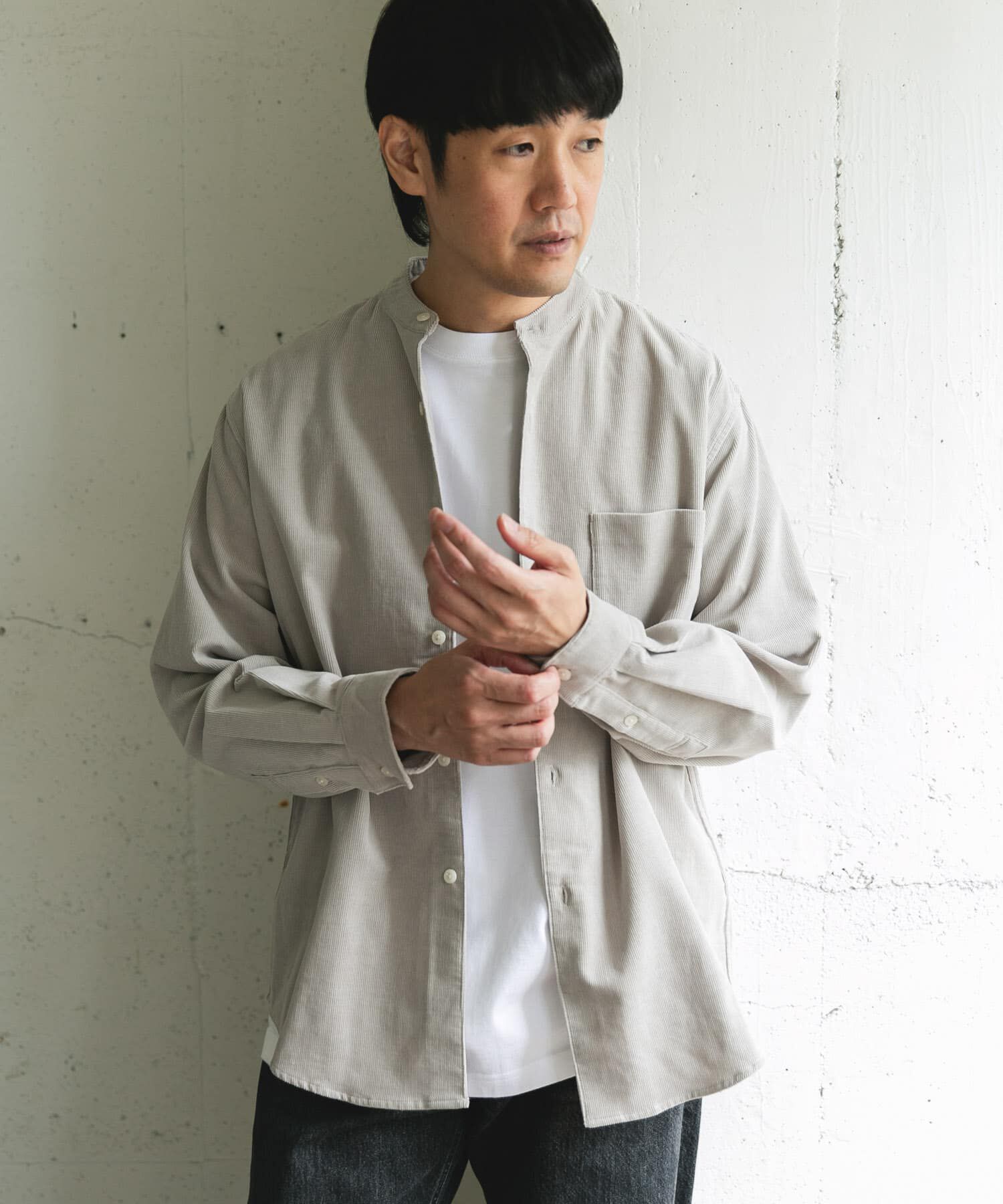 URBAN RESEARCH DOORS「『UR TECH』コーデュロイバンドカラーシャツ」|シャツ・ブラウス|