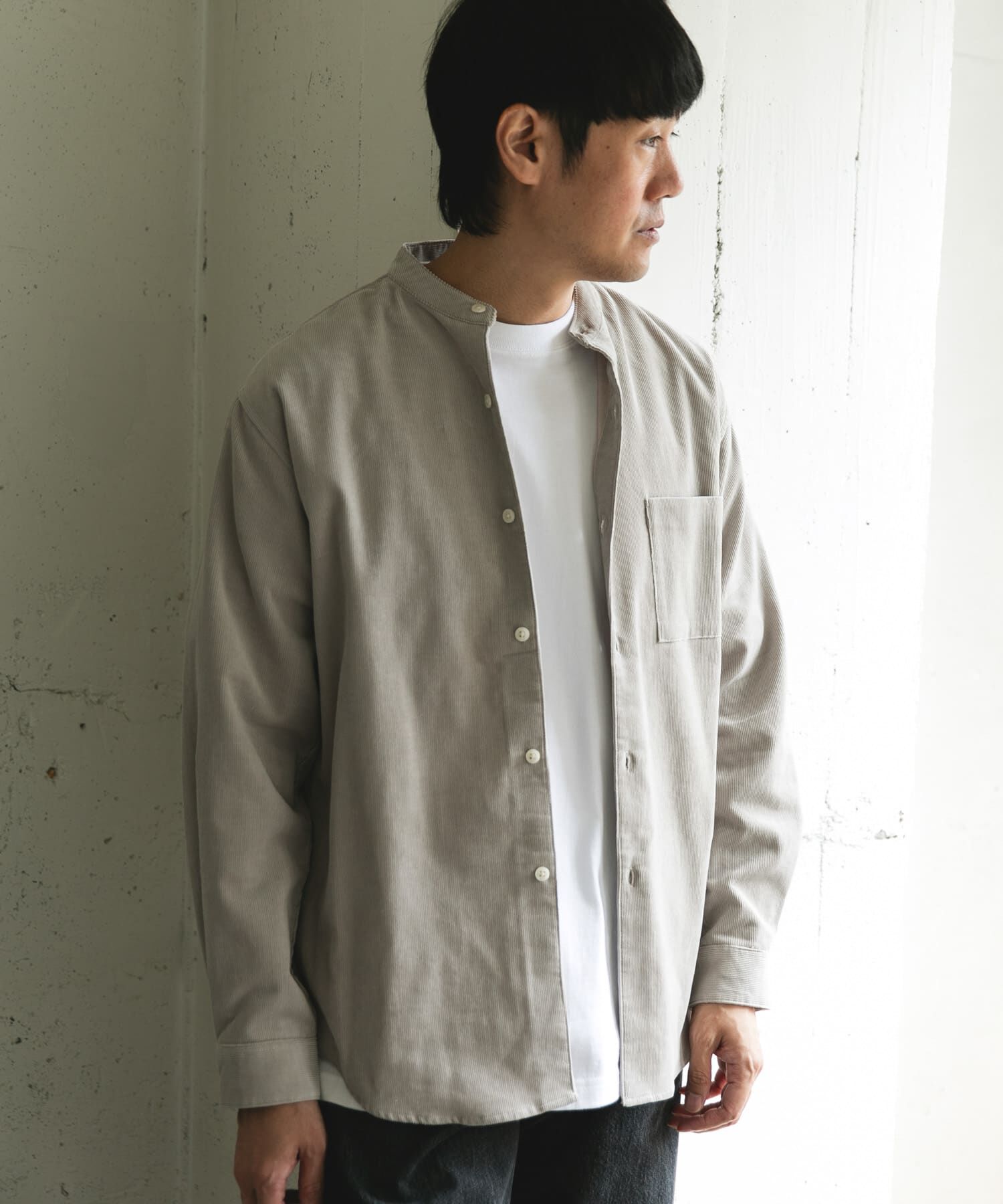 URBAN RESEARCH DOORS「『UR TECH』コーデュロイバンドカラーシャツ」|シャツ・ブラウス|