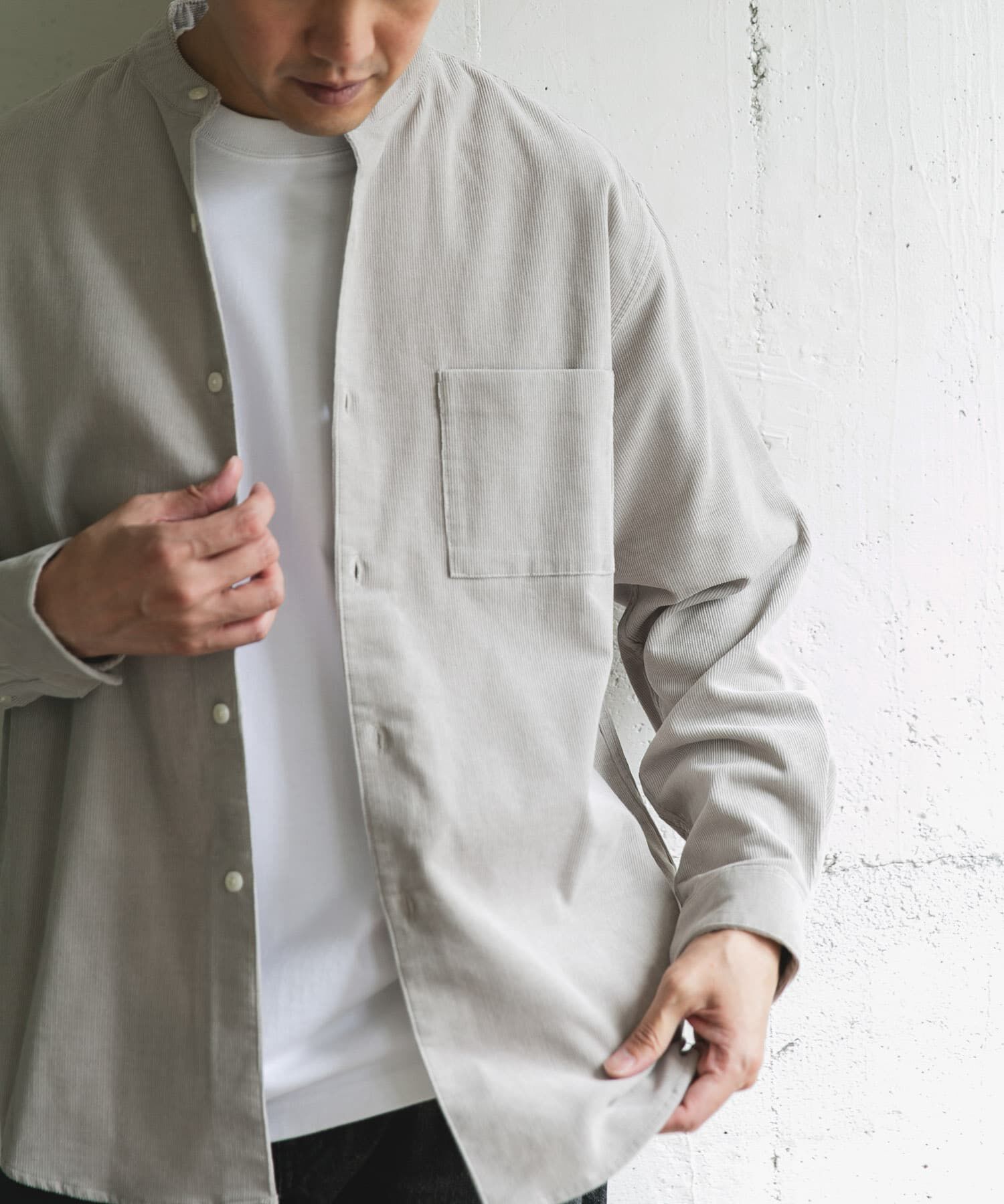 URBAN RESEARCH DOORS「『UR TECH』コーデュロイバンドカラーシャツ」|シャツ・ブラウス|