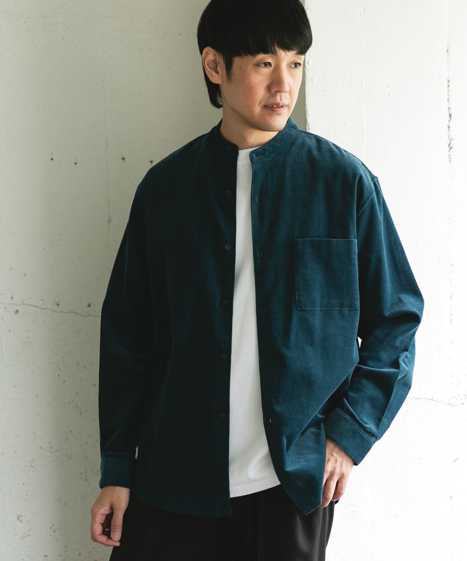 URBAN RESEARCH DOORS「『UR TECH』コーデュロイバンドカラーシャツ」|シャツ・ブラウス|