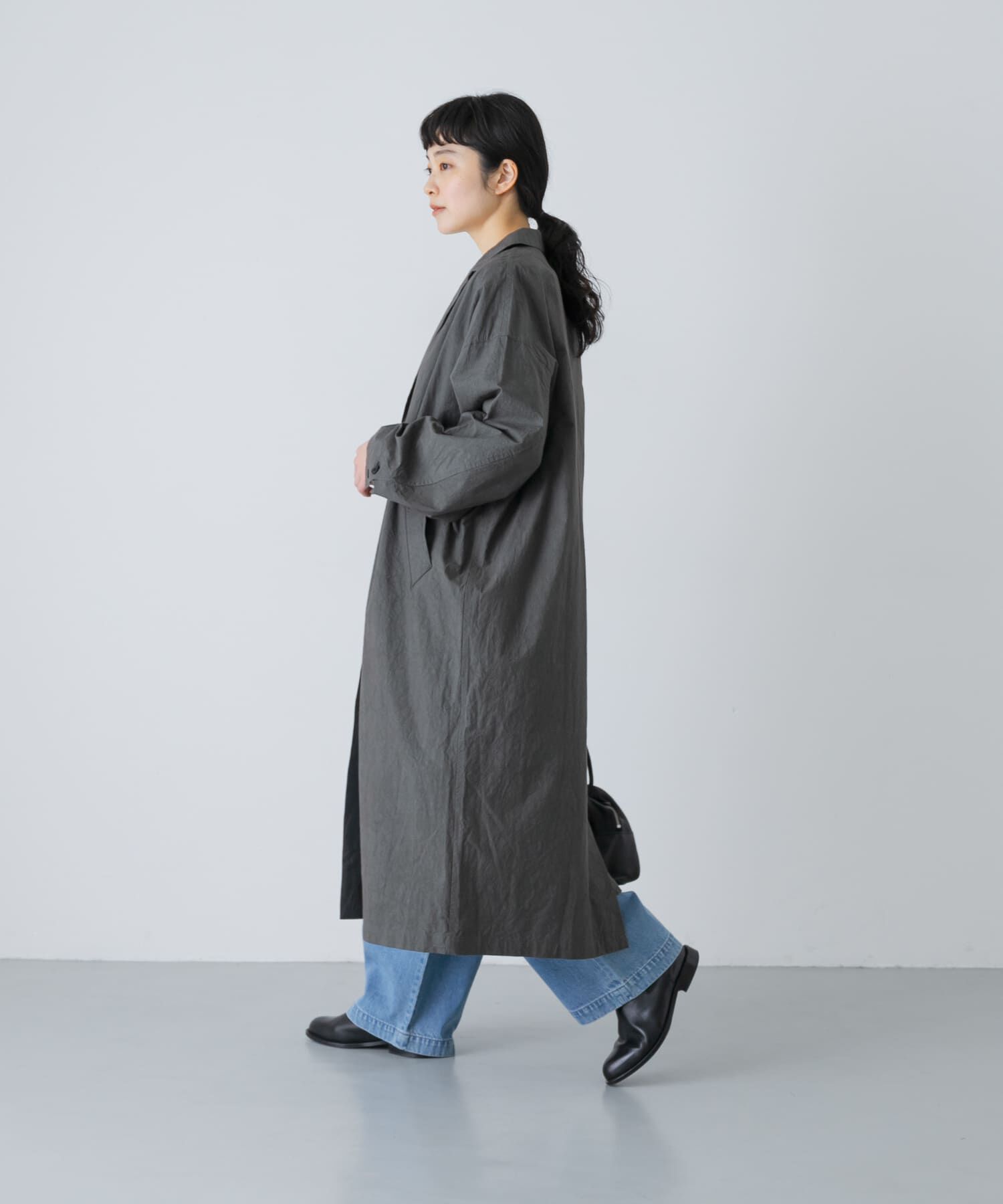 かぐれ「テーラードカラーショップコート」|ノーカラーコート|