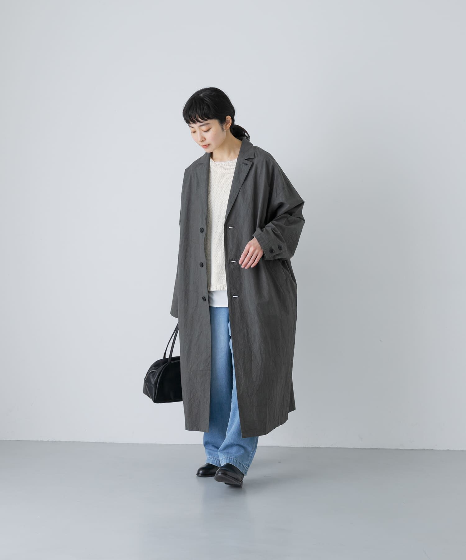 かぐれ「テーラードカラーショップコート」|ノーカラーコート|