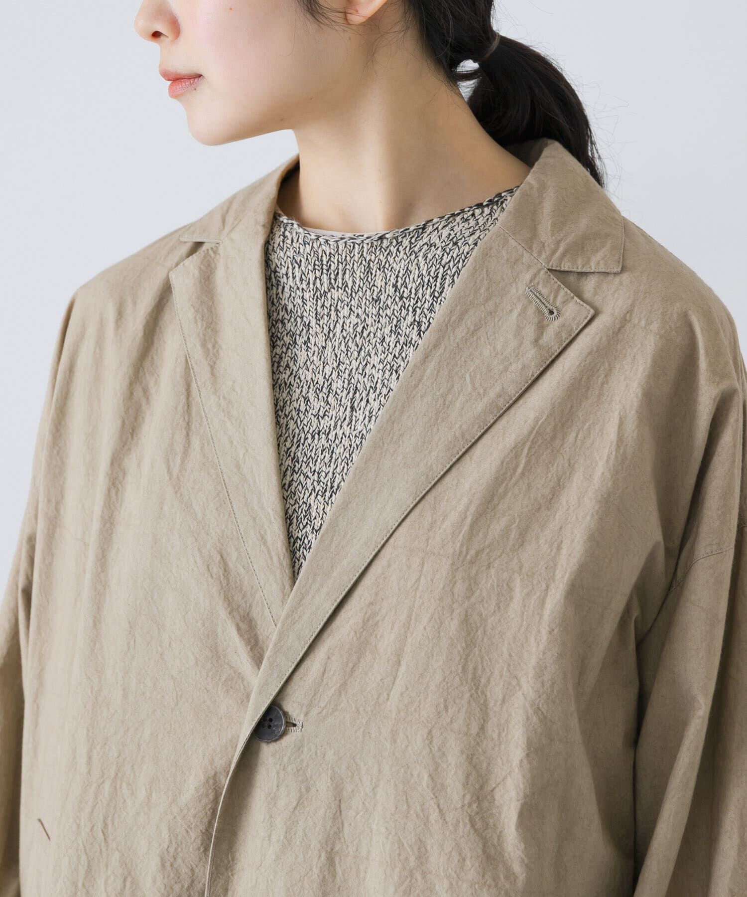 かぐれ「テーラードカラーショップコート」|ノーカラーコート|