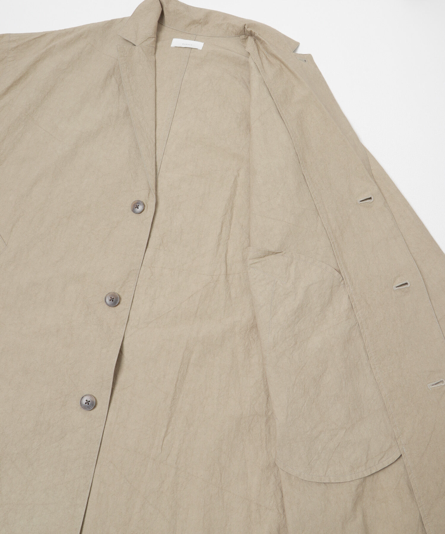 かぐれ「テーラードカラーショップコート」|ノーカラーコート|