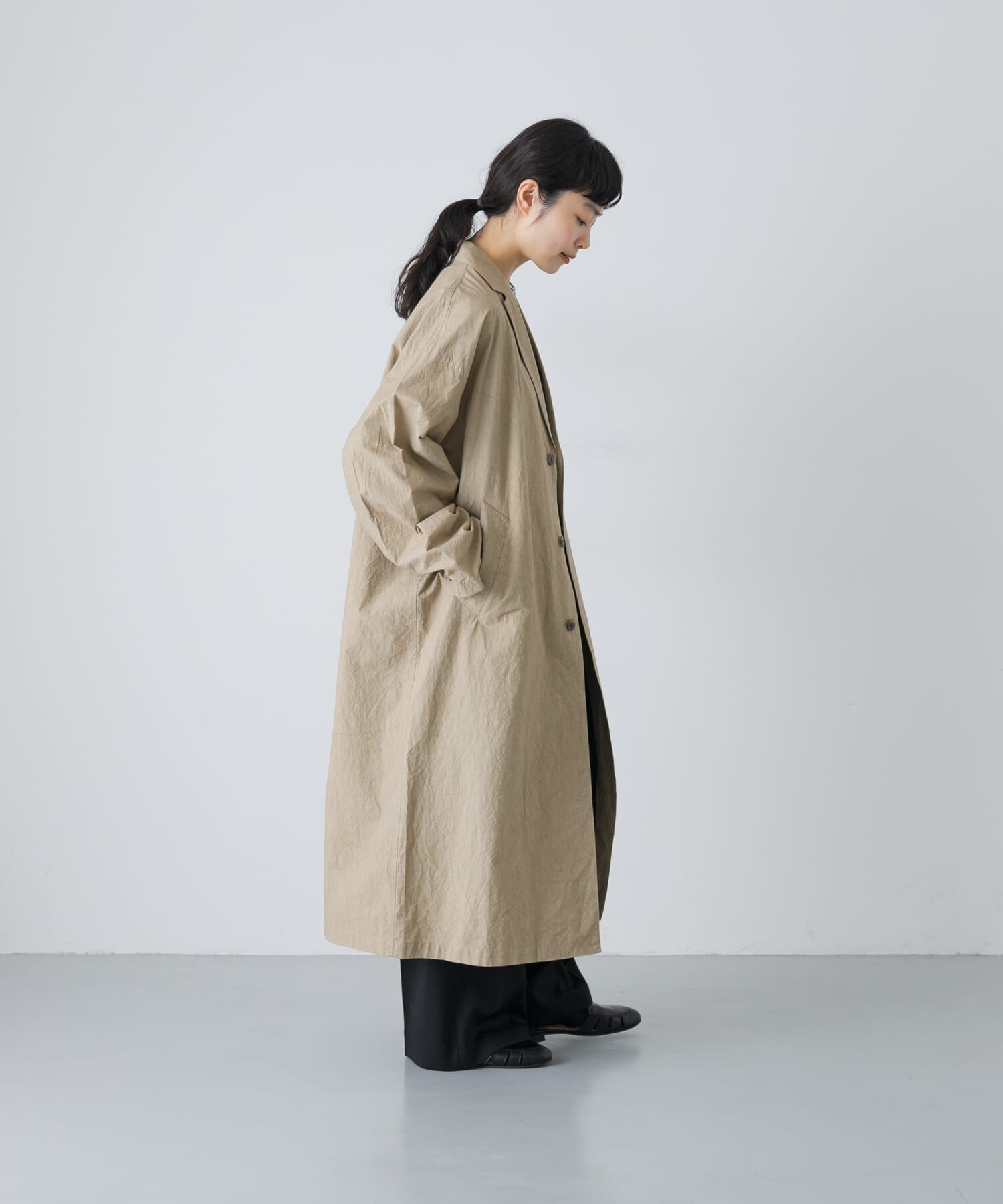 かぐれ「テーラードカラーショップコート」|ノーカラーコート|
