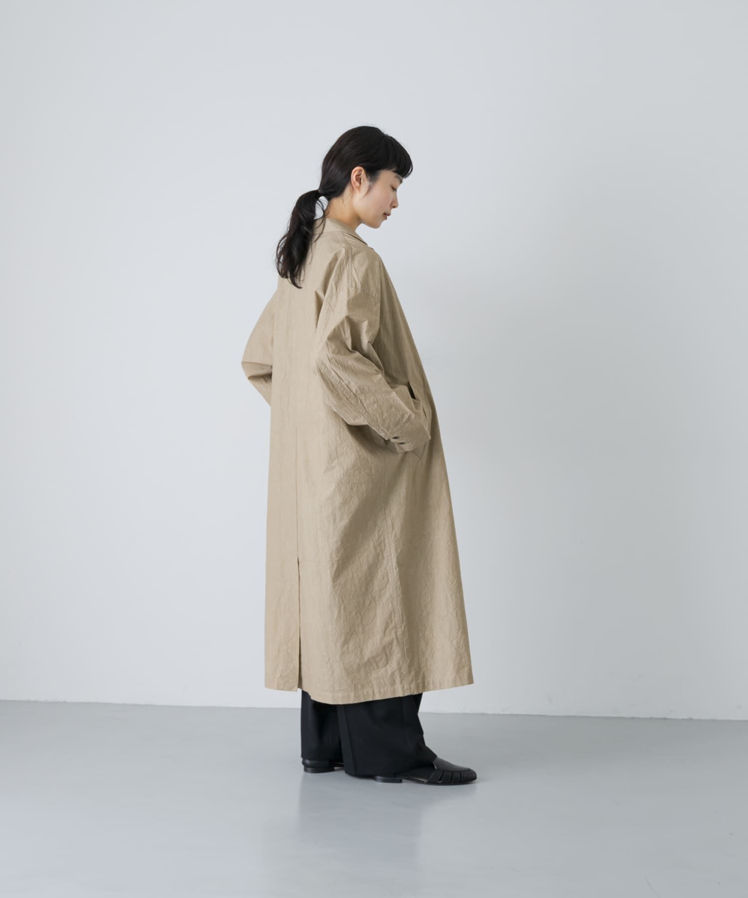 かぐれ「テーラードカラーショップコート」|ノーカラーコート|
