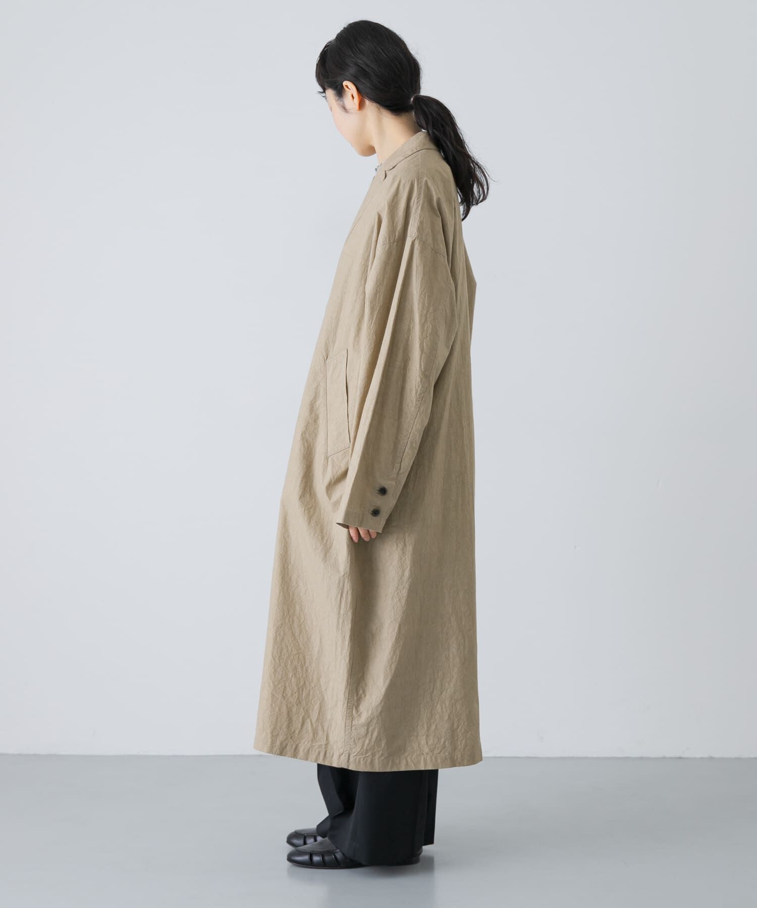 かぐれ「テーラードカラーショップコート」|ノーカラーコート|