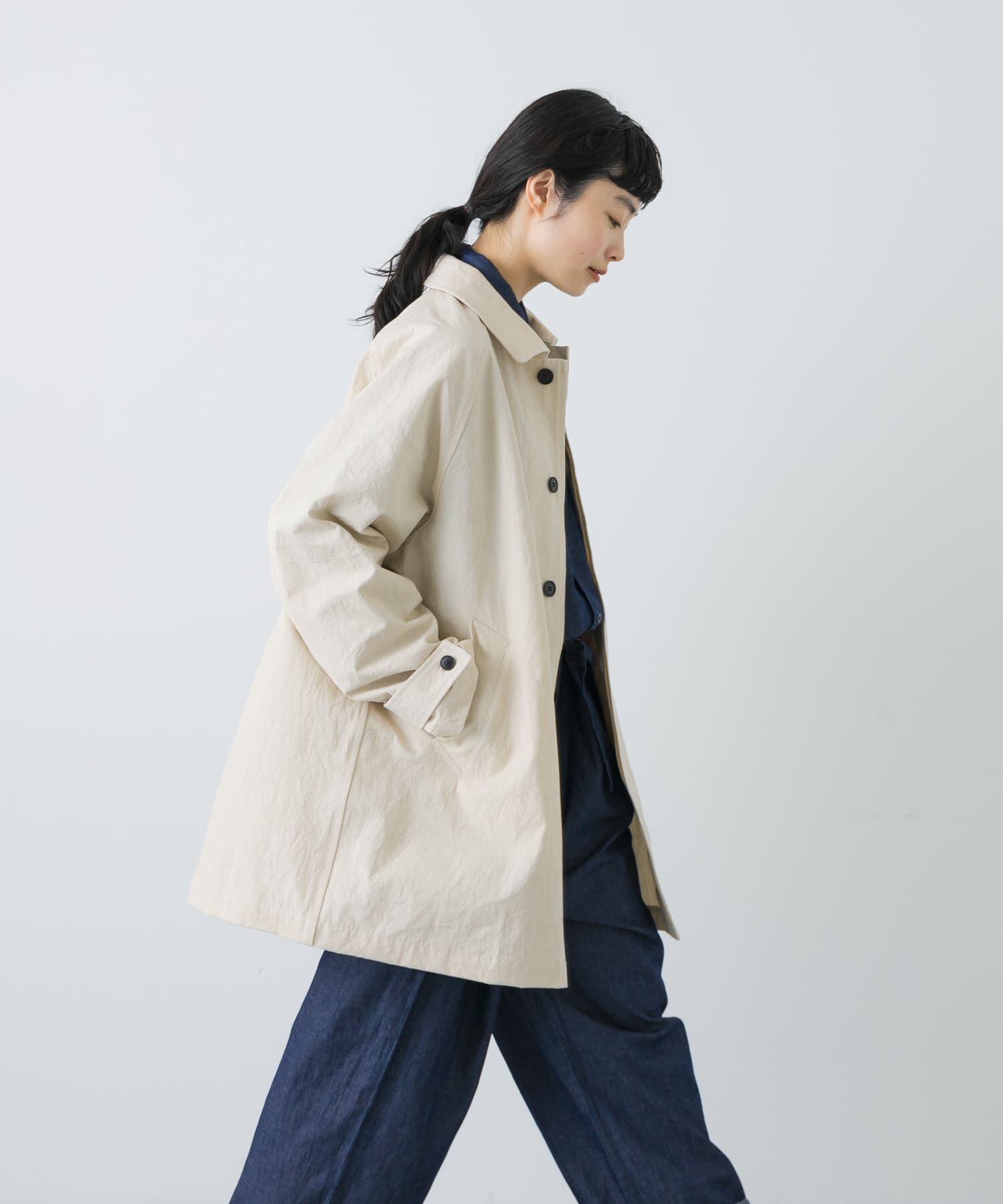 かぐれ「コットンバックタックショートコート」|ノーカラーコート|