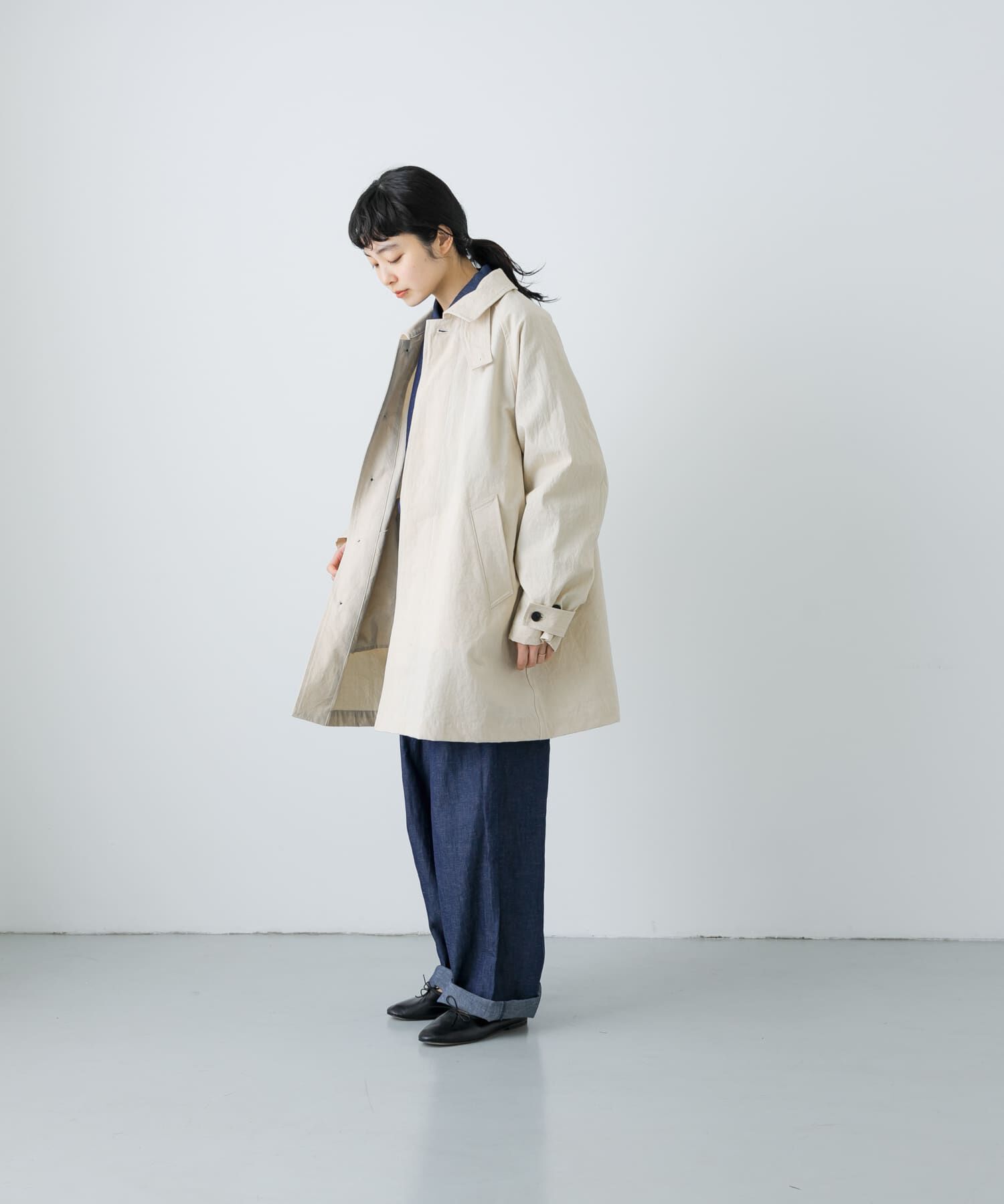 かぐれ「コットンバックタックショートコート」|ノーカラーコート|