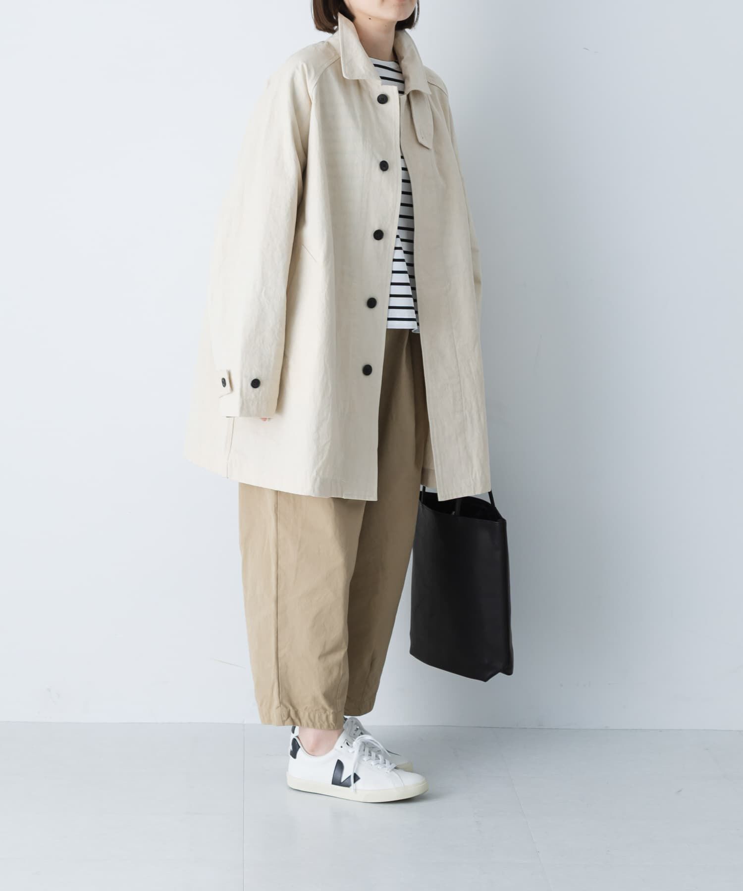 かぐれ「コットンバックタックショートコート」|ノーカラーコート|