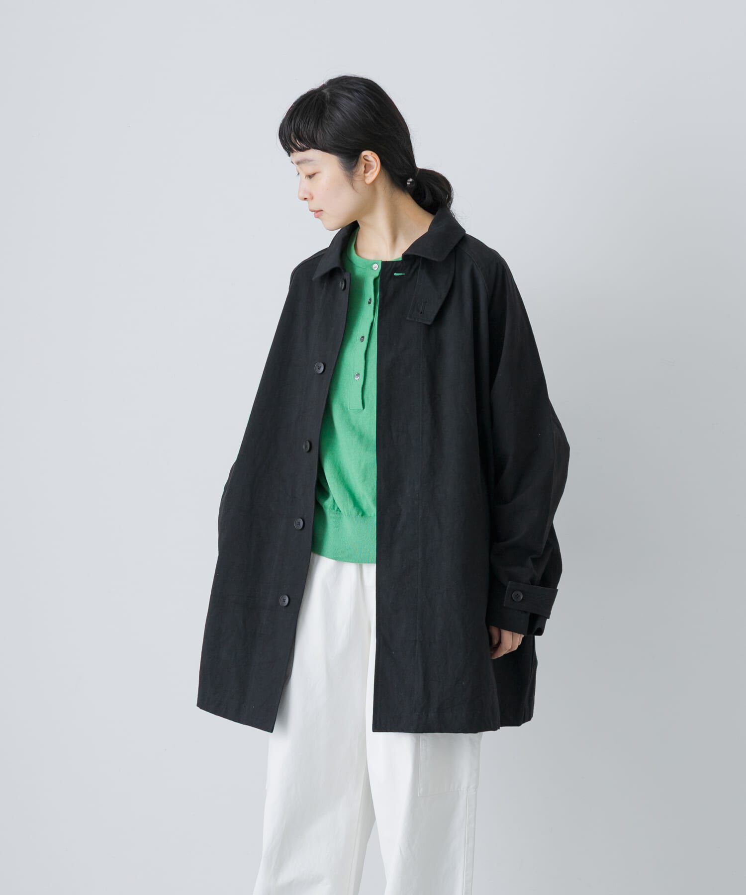 かぐれ「コットンバックタックショートコート」|ノーカラーコート|