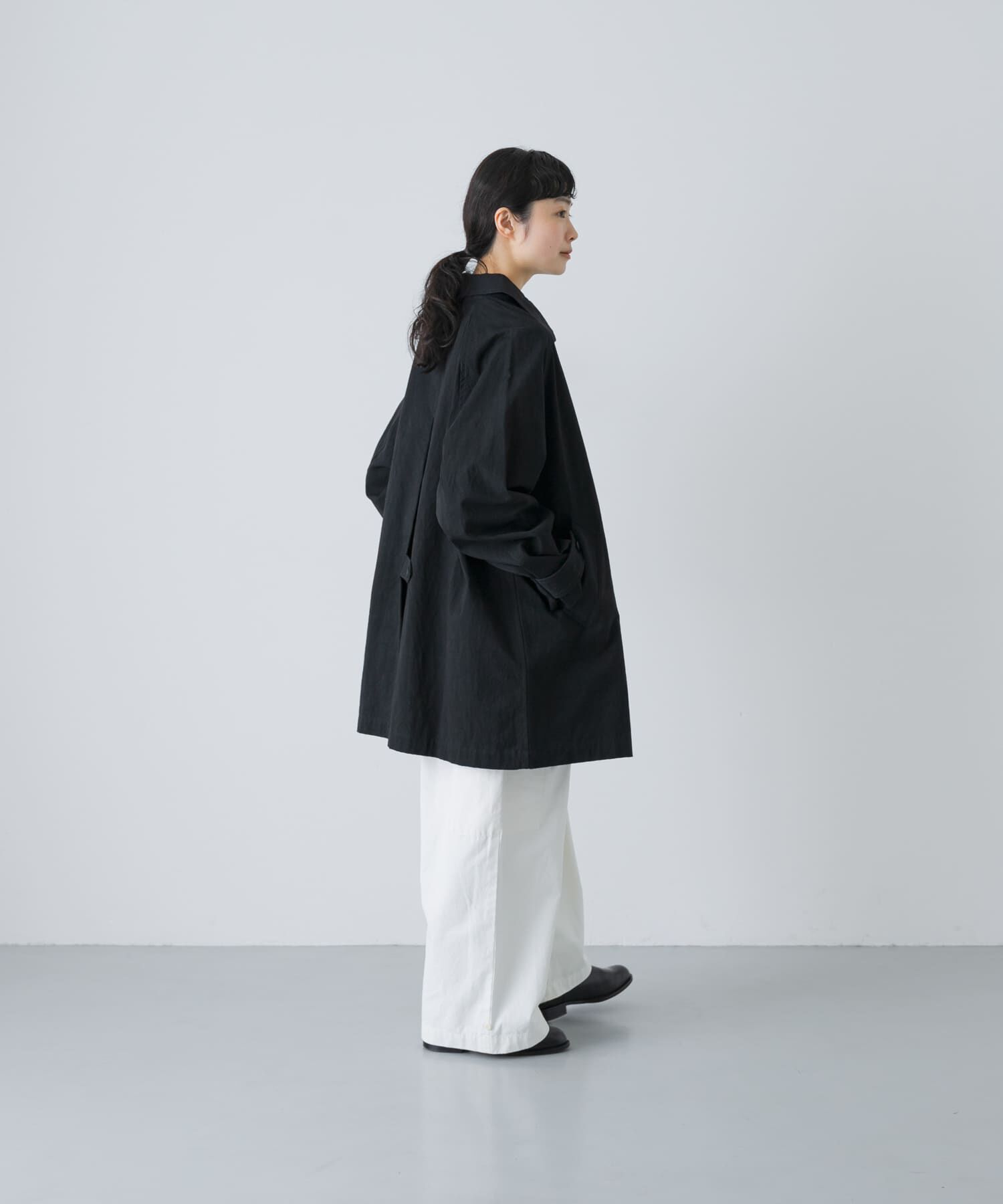 かぐれ「コットンバックタックショートコート」|ノーカラーコート|
