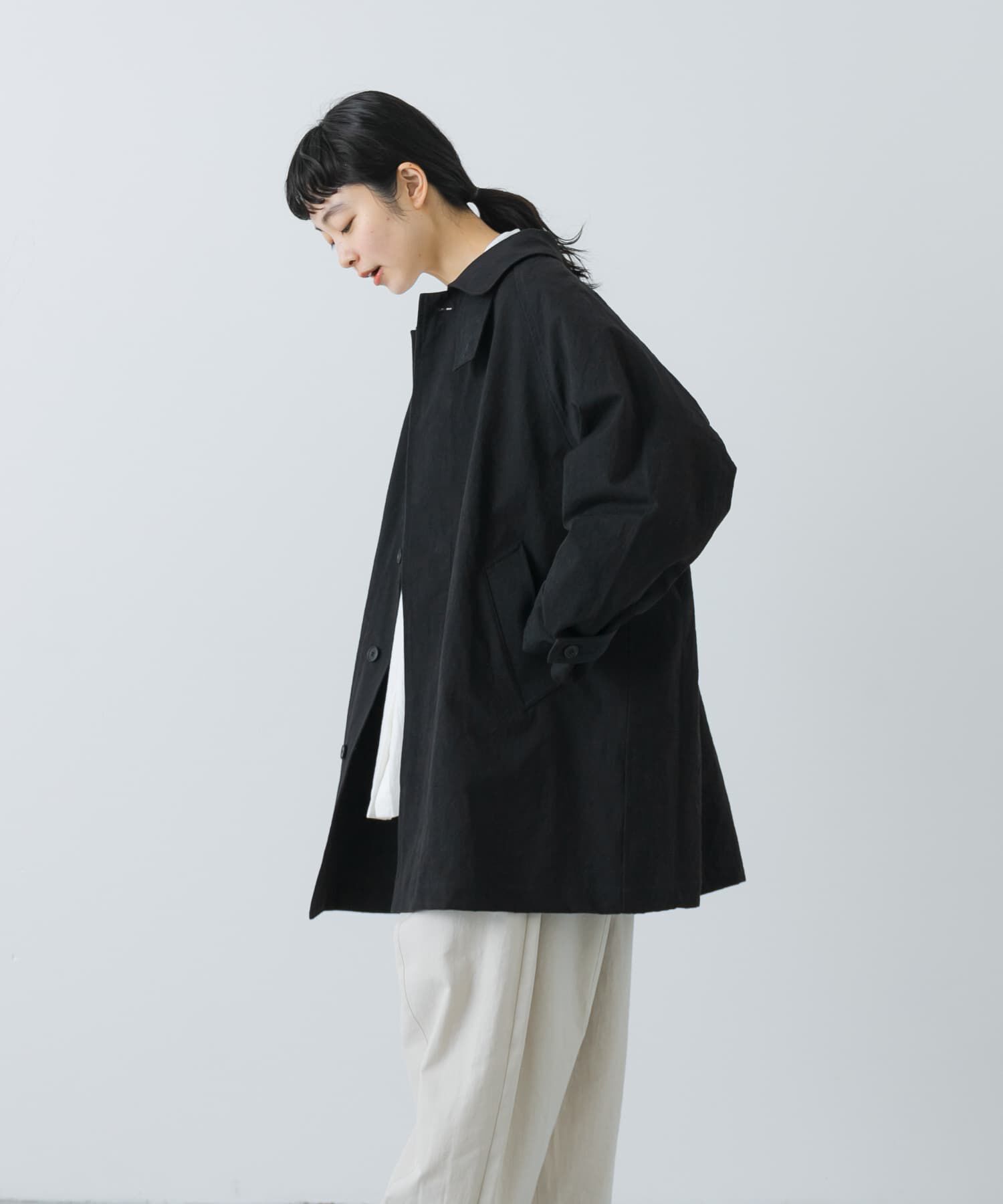 かぐれ「コットンバックタックショートコート」|ノーカラーコート|