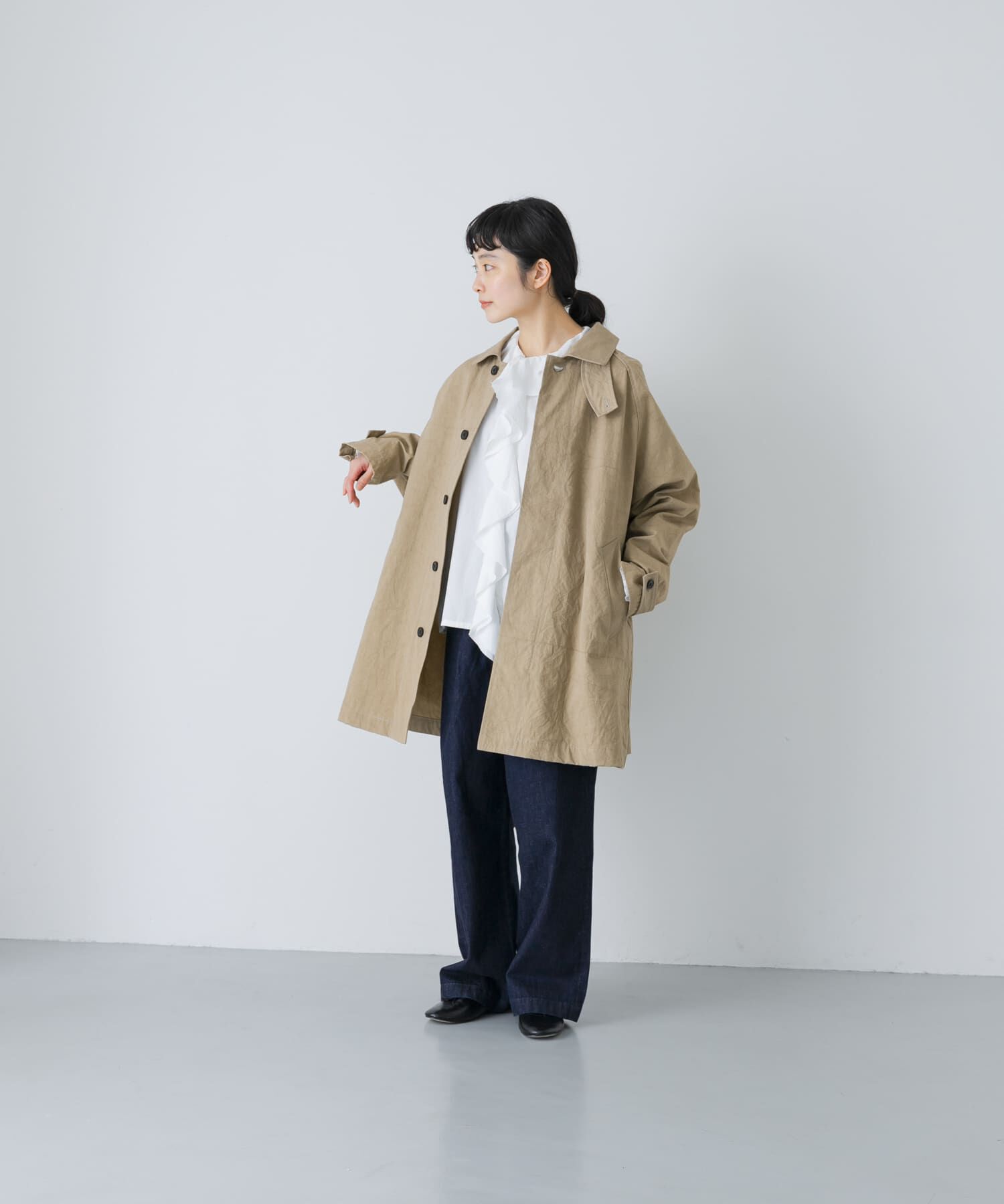 かぐれ「コットンバックタックショートコート」|ノーカラーコート|