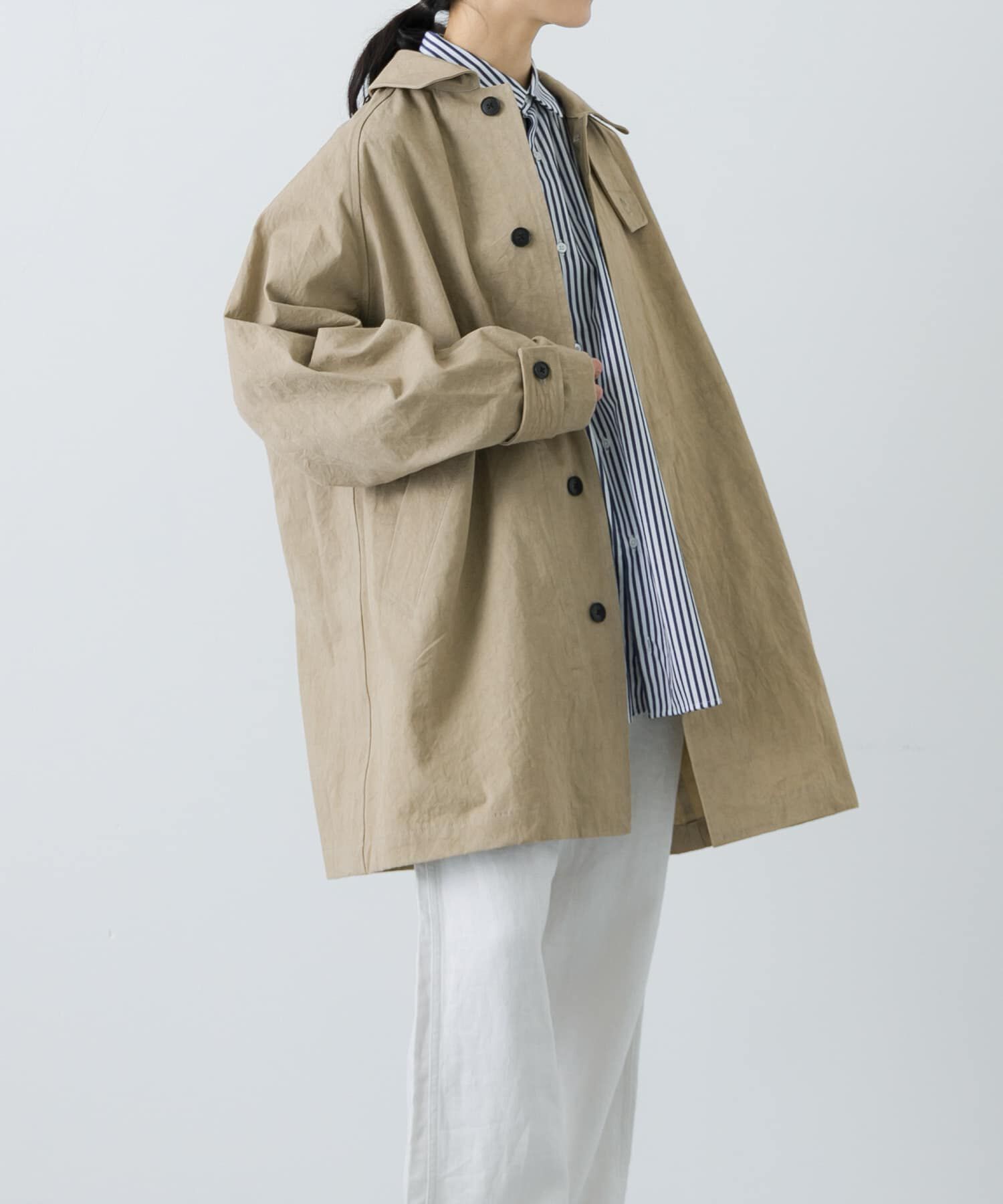かぐれ「コットンバックタックショートコート」|ノーカラーコート|
