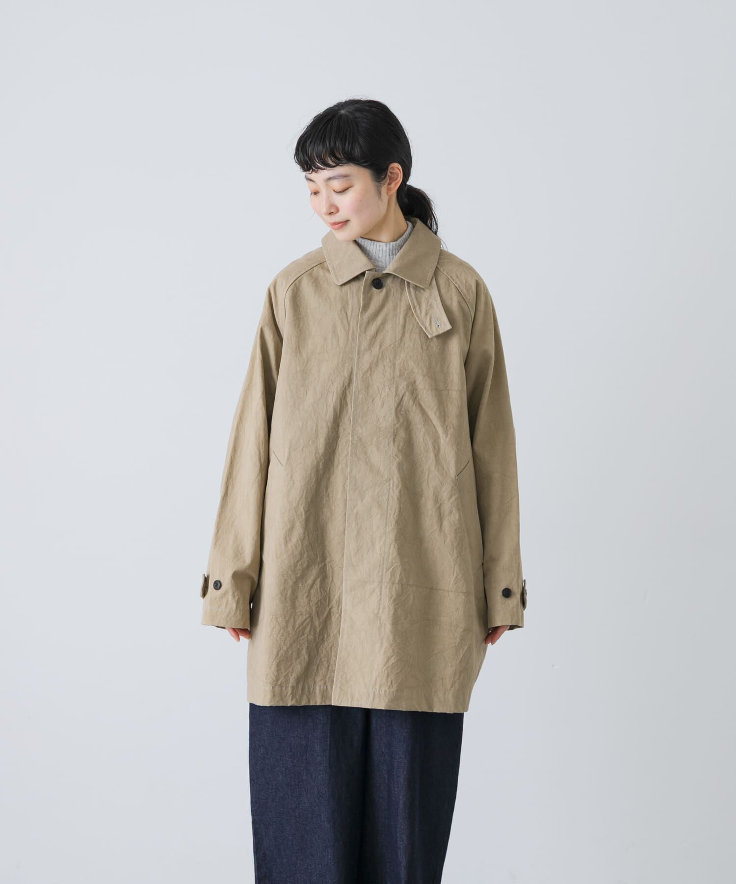 かぐれ「コットンバックタックショートコート」|ノーカラーコート|