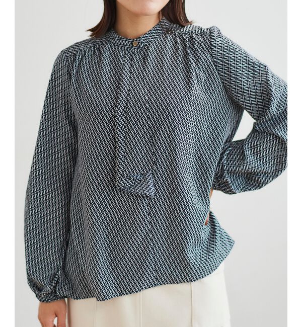 le.coeur blanc「《手洗い可能》デシンキカプリントスカーフタイブラウス」|シャツ・ブラウス|ネイビー