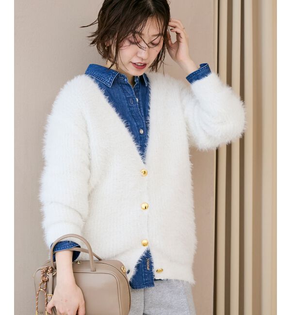  「《WEB限定アイテム》フェザーヤーンラメニットカーディガン」|カーディガン|アイボリー